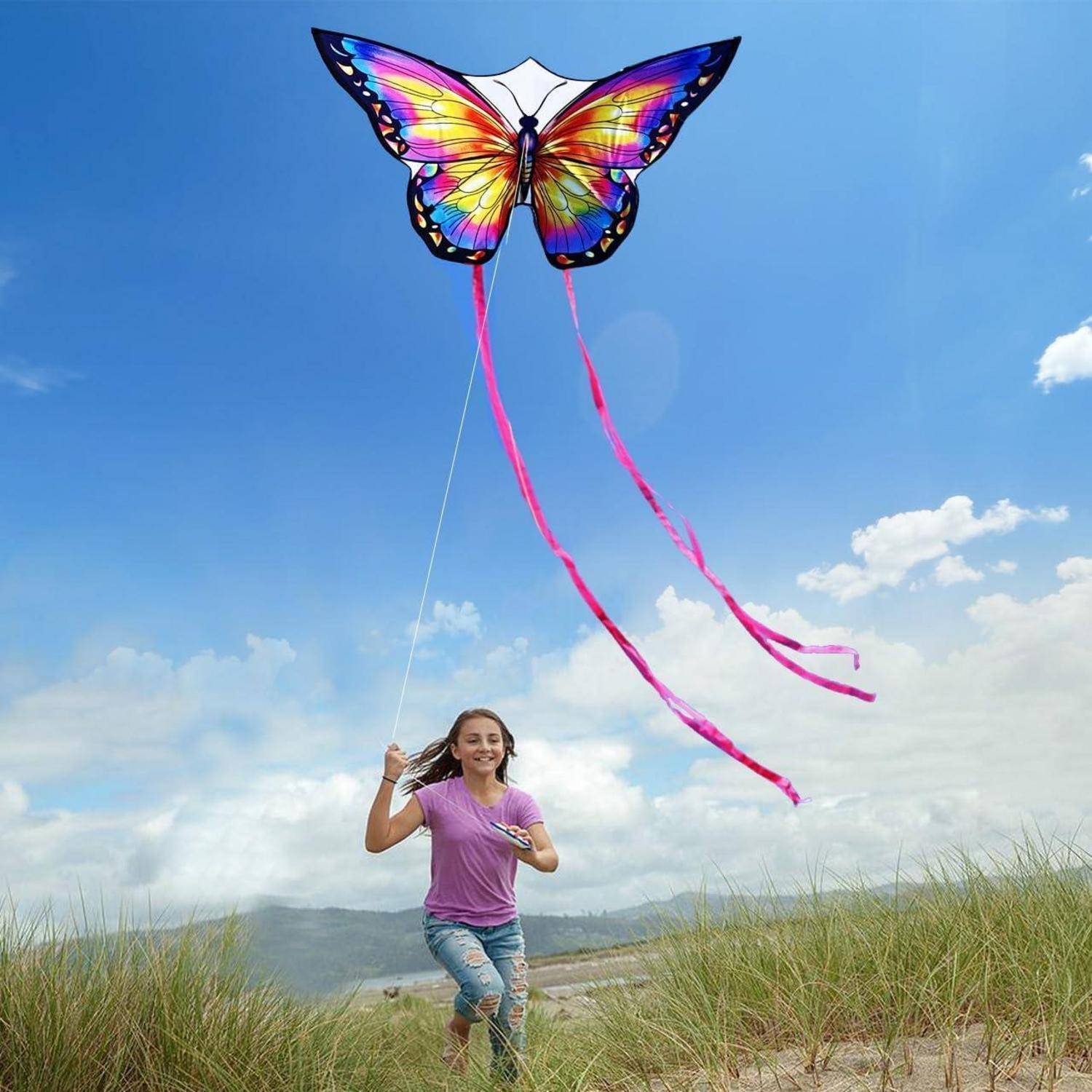 Schmetterling Drachen Kite für Kinder und Erwachsene 120x95cm Pink