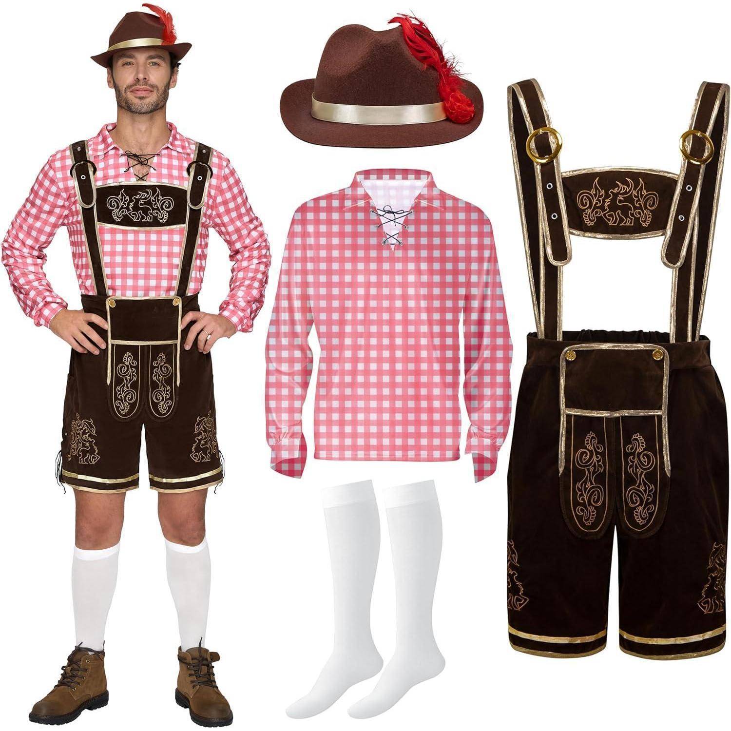 Oktoberfest Kostümset Herren kariert grün blau rot S Rot