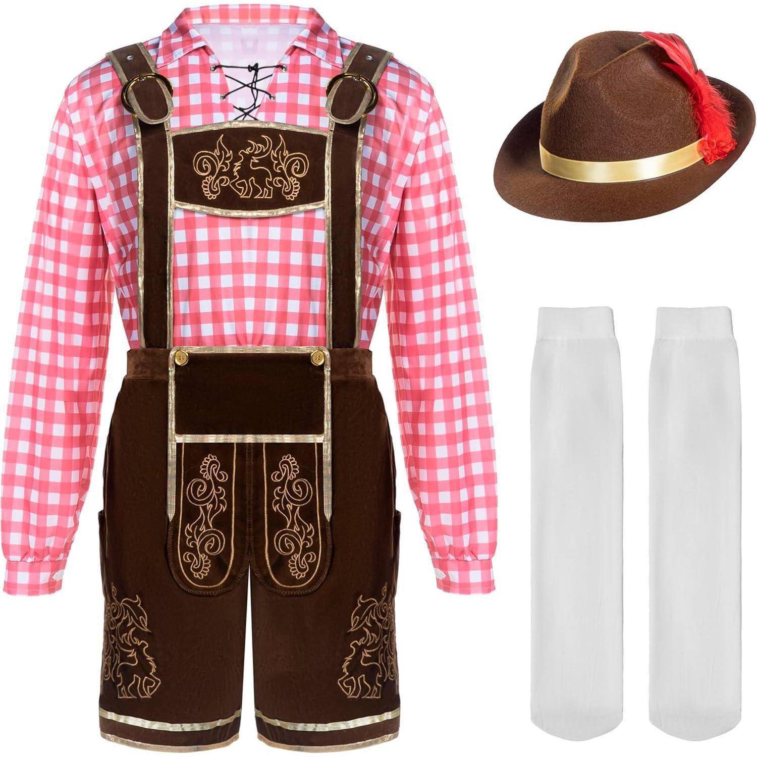 Oktoberfest Kostümset Herren kariert grün blau rot S Rot
