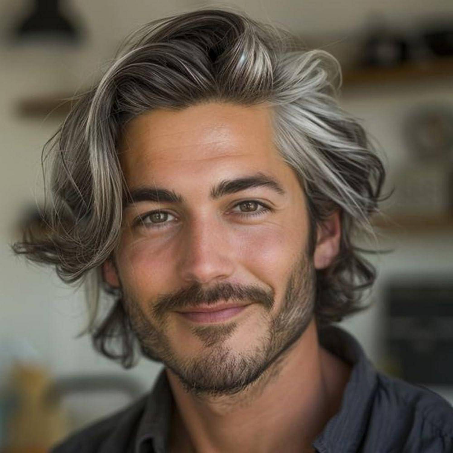 Perücke Herren kurz grau wellig Synthetik Cosplay Y6077D-Grau