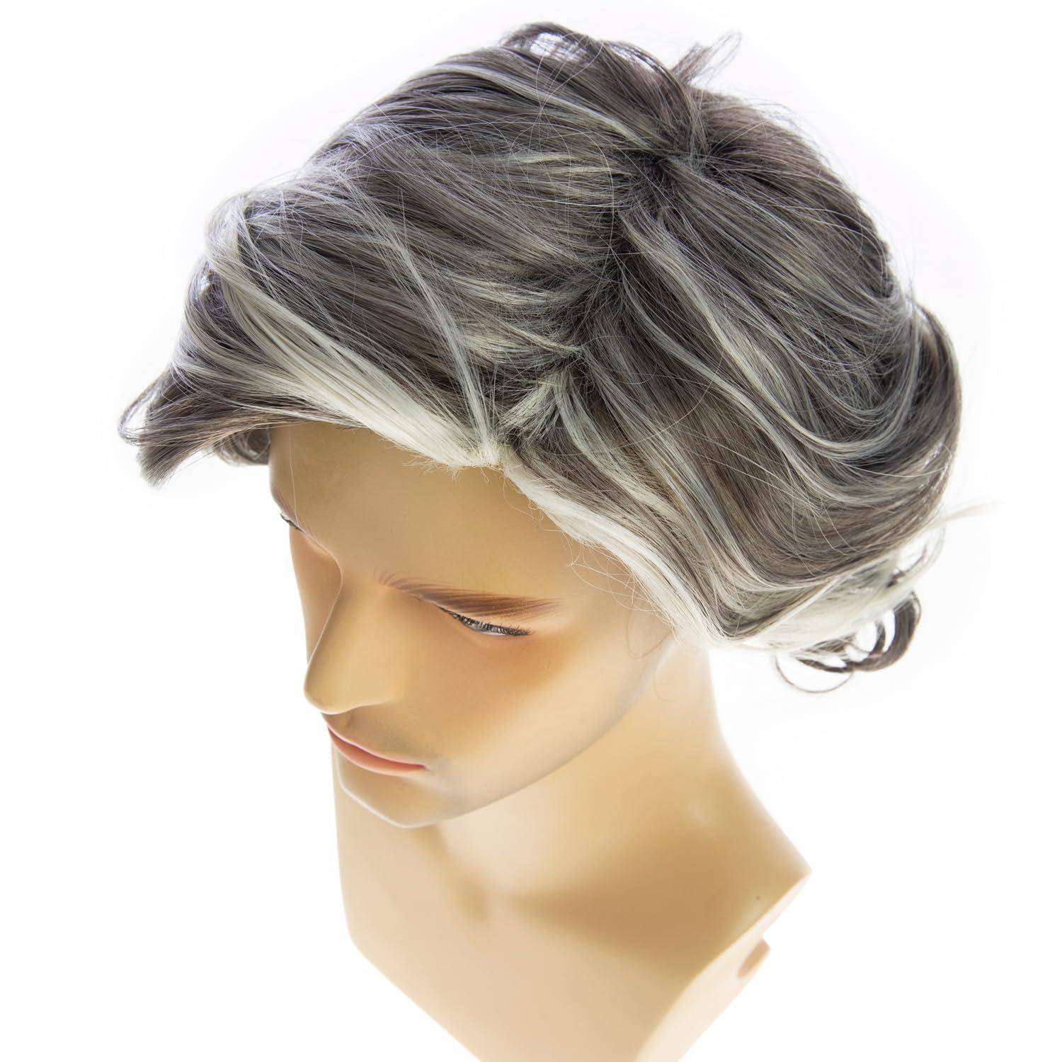 Perücke Herren kurz grau wellig Synthetik Cosplay Y6077D-Grau