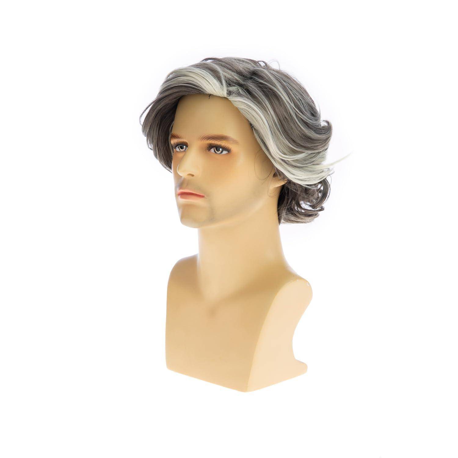 Perücke Herren kurz grau wellig Synthetik Cosplay Y6077D-Grau