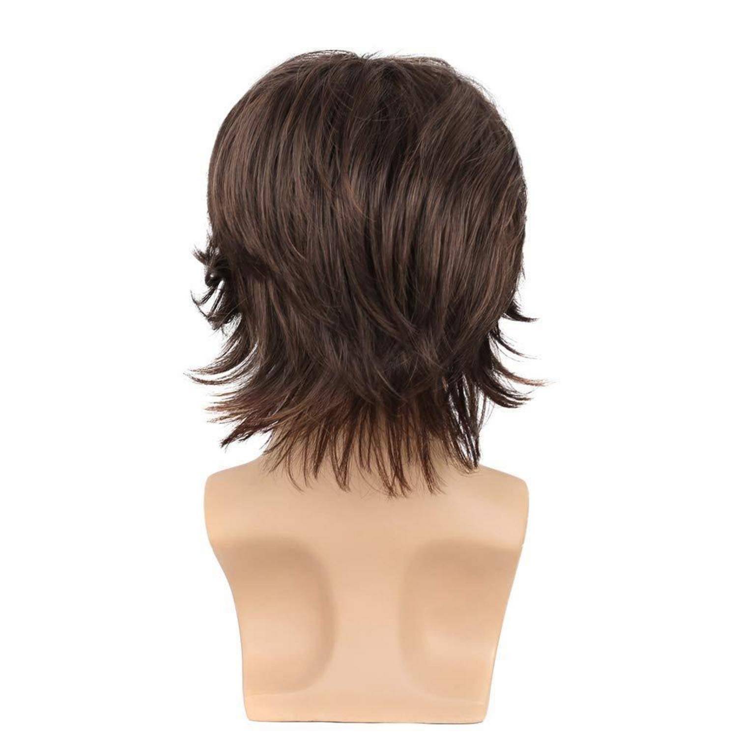 Perücke Herren Braun Kurz Haare Layered Wave mit Pony Synthetische