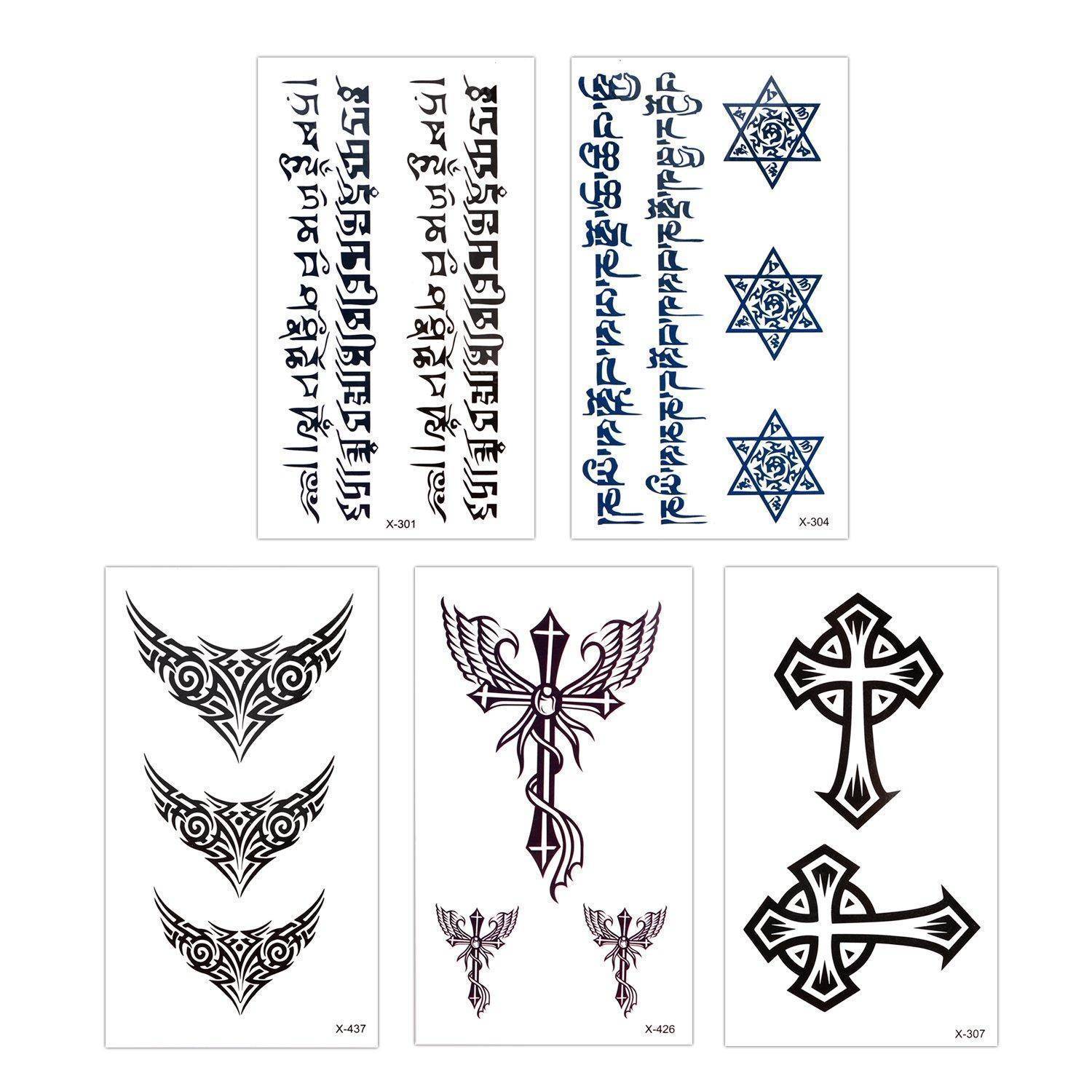 Temporäre Tattoos 18 Blätter Schwarz Drachen Anker Auge Skorpion Panda