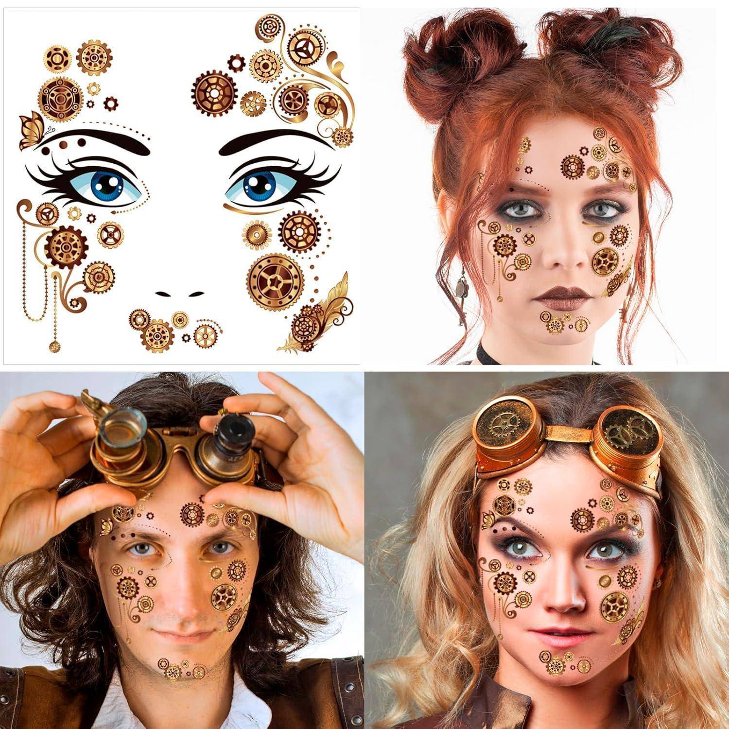 Steampunk Temporäre Tattoos Zahnräder Gesichtsstattoo Karneval