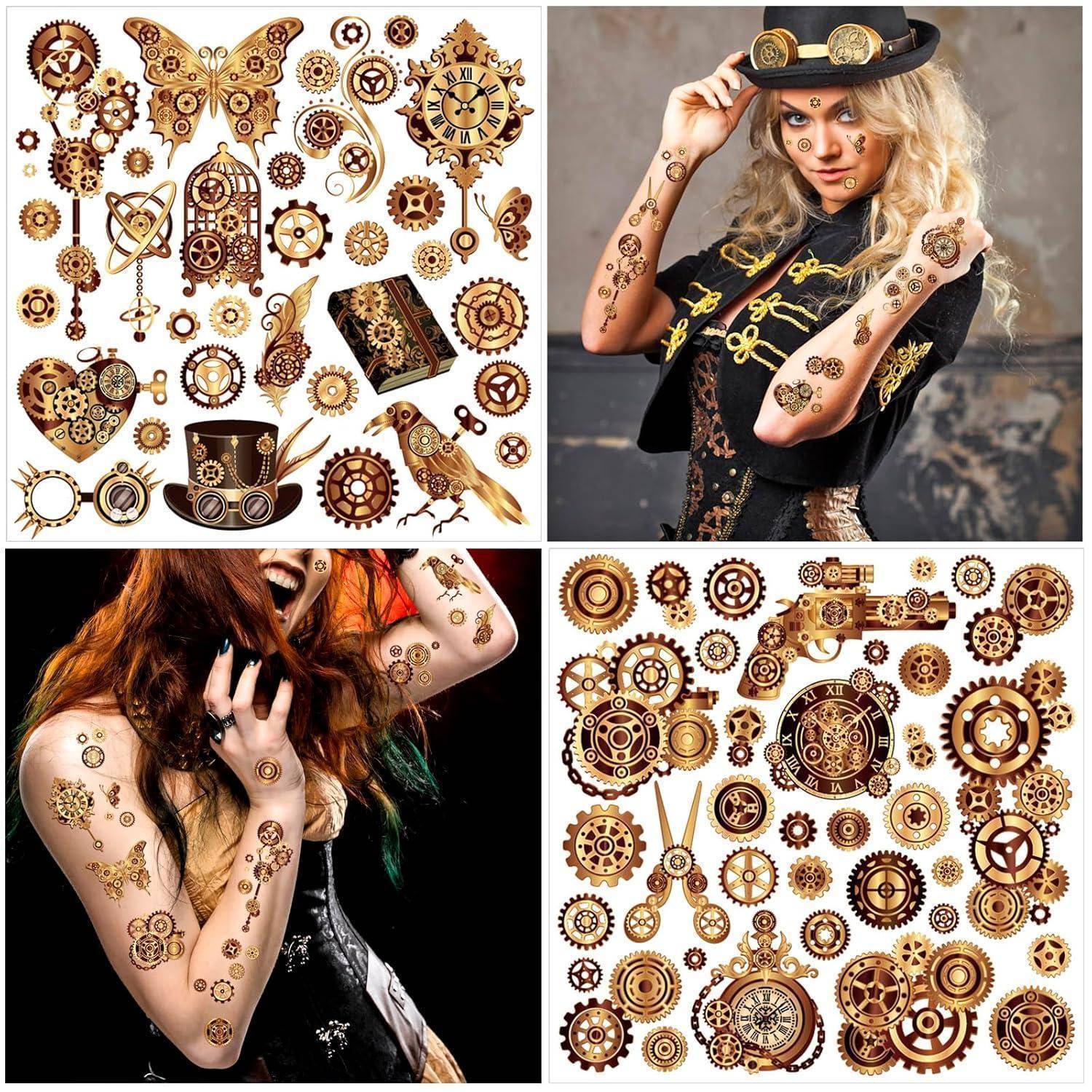 Steampunk Temporäre Tattoos Zahnräder Gesichtsstattoo Karneval