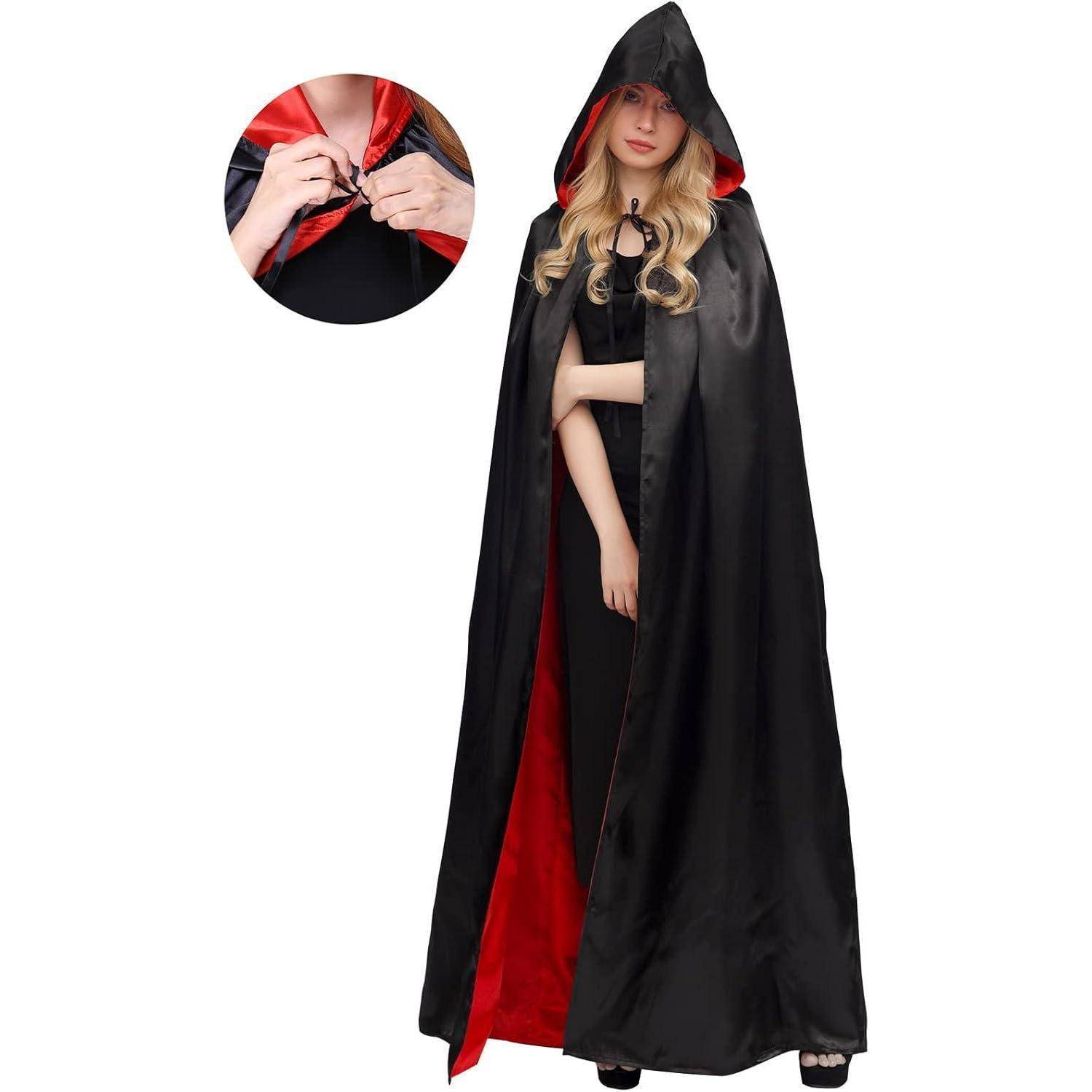 Unisex Umhang mit Kapuze Schwarz Rot Halloween Vampir Umhänge_MEDIUM