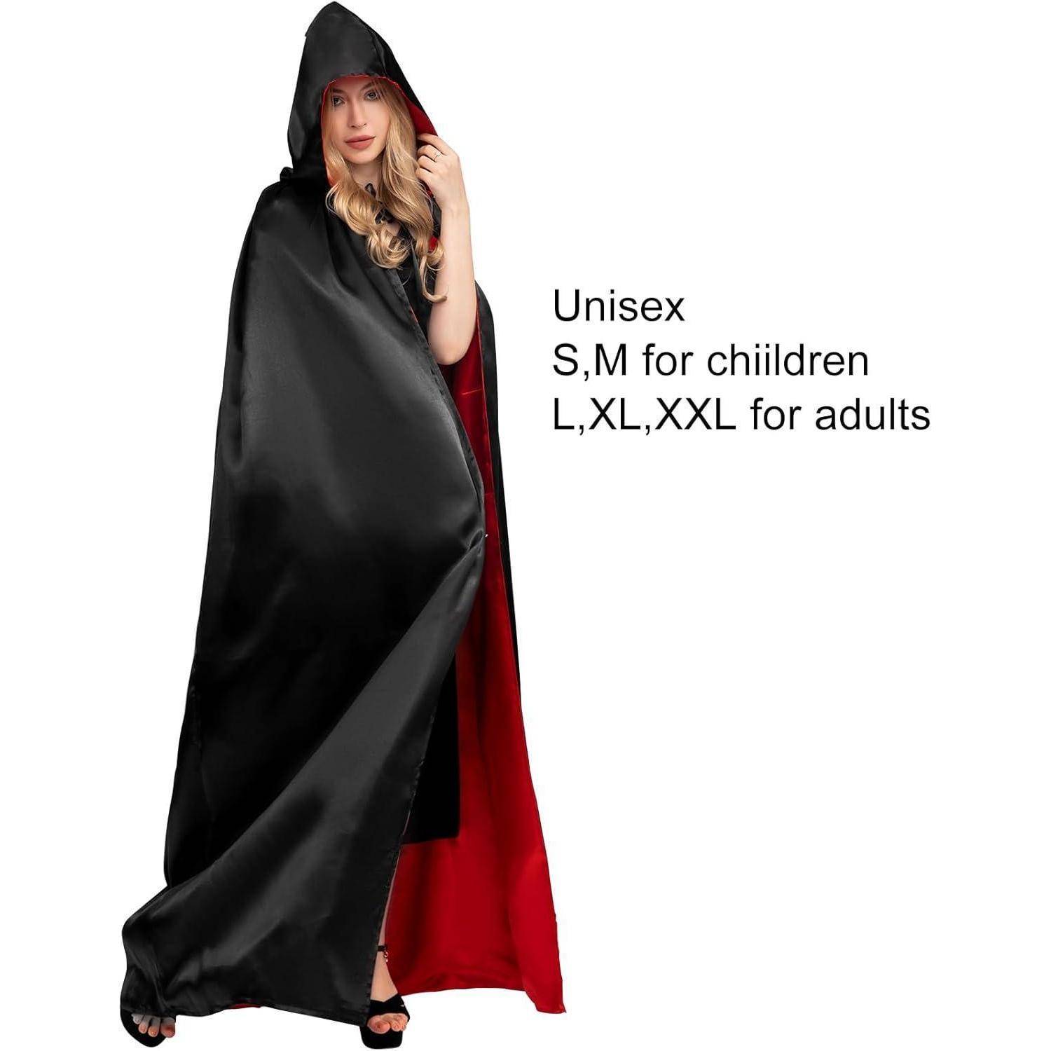 Unisex Umhang mit Kapuze Schwarz Rot Halloween Vampir Umhänge_MEDIUM