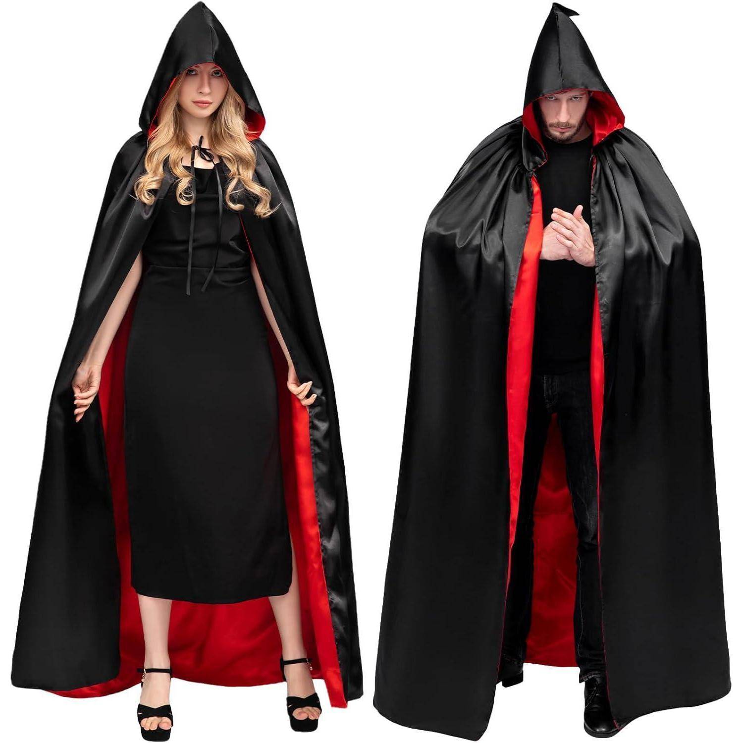 Unisex Umhang mit Kapuze Schwarz Rot Halloween Vampir Umhänge_MEDIUM