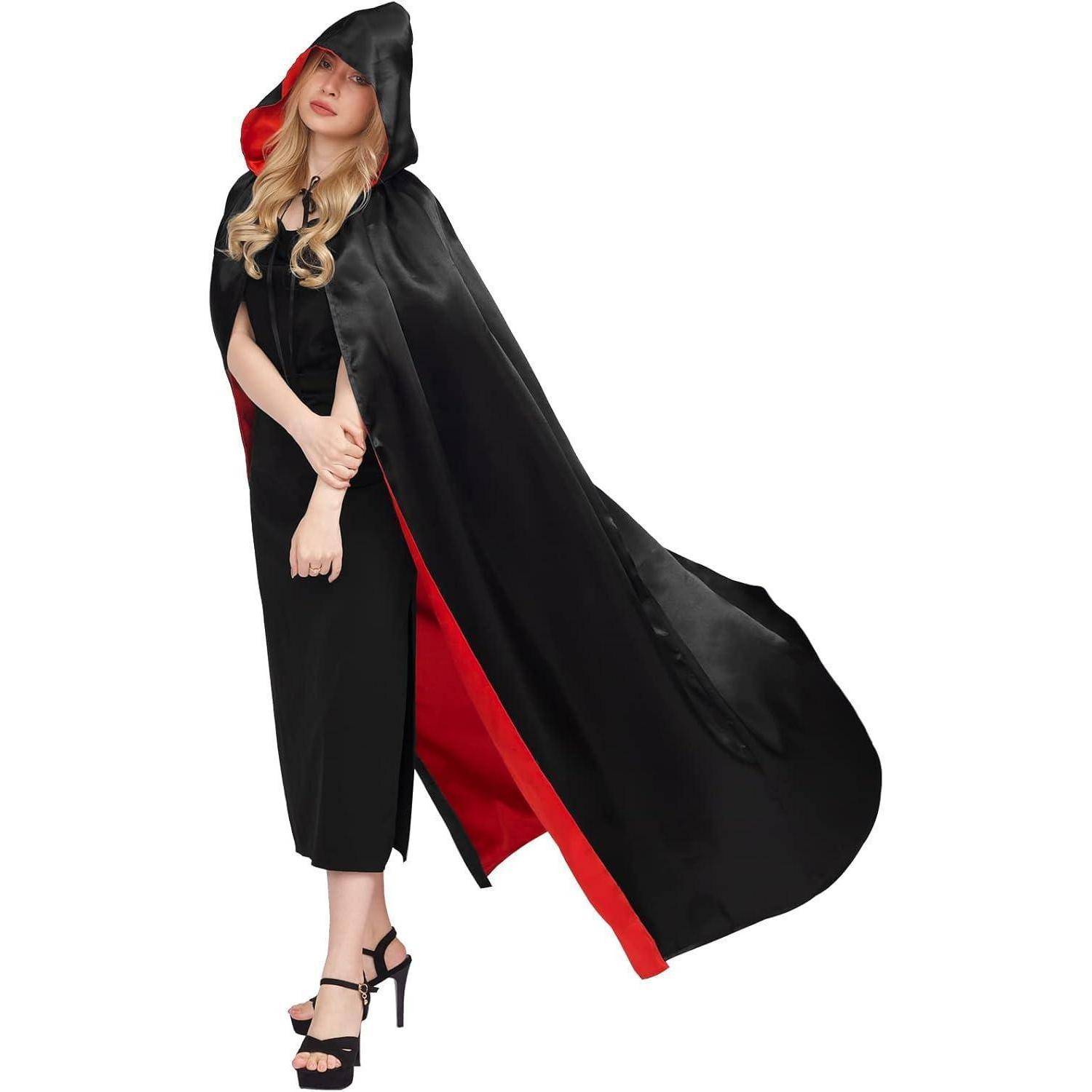 Unisex Umhang mit Kapuze Schwarz Rot Halloween Vampir Umhänge_MEDIUM