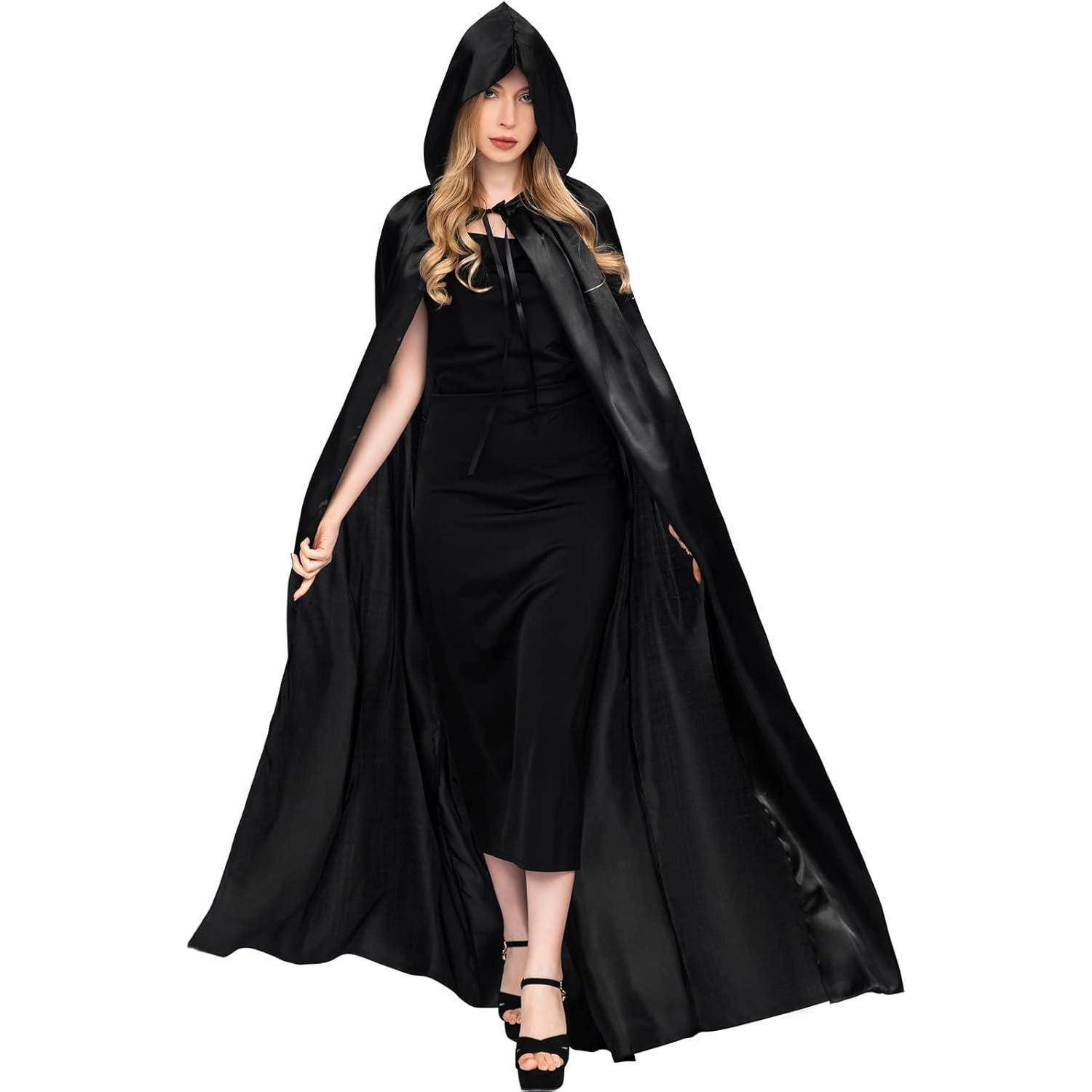Umhang mit Kapuze Halloween Vampir Kostüm Erwachsene Schwarz XXL