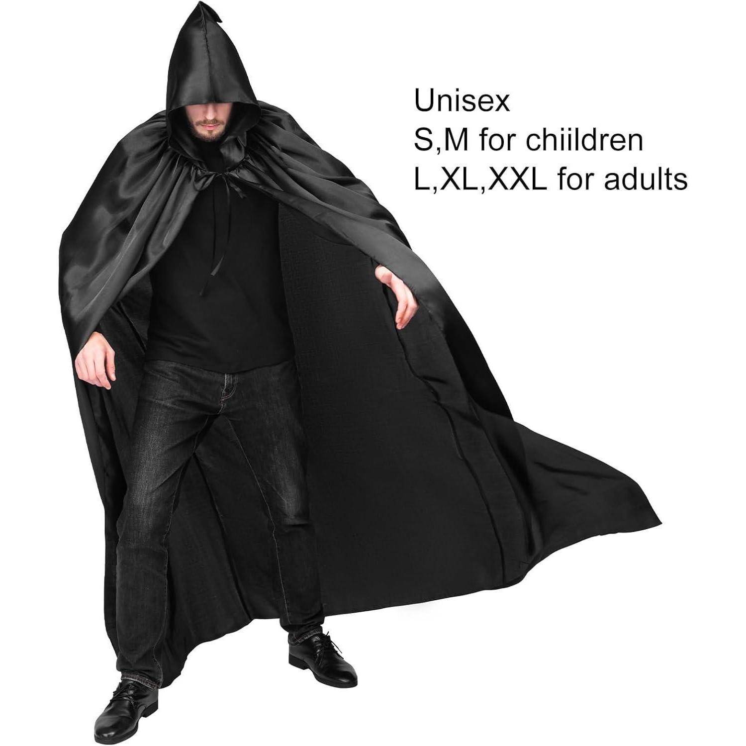 Umhang mit Kapuze Halloween Vampir Kostüm Erwachsene Schwarz XXL
