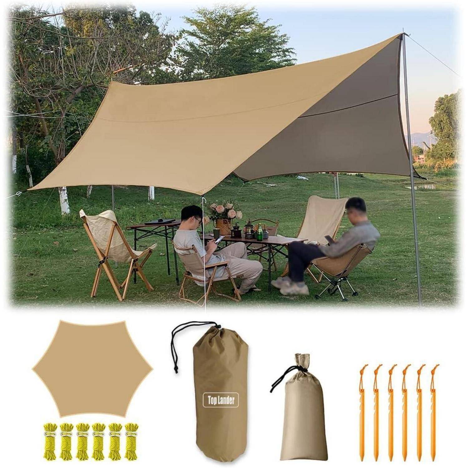 Ultraleichtes Camping Tarp Zelt 4,5x4,5m Wasserdicht Multifunktional