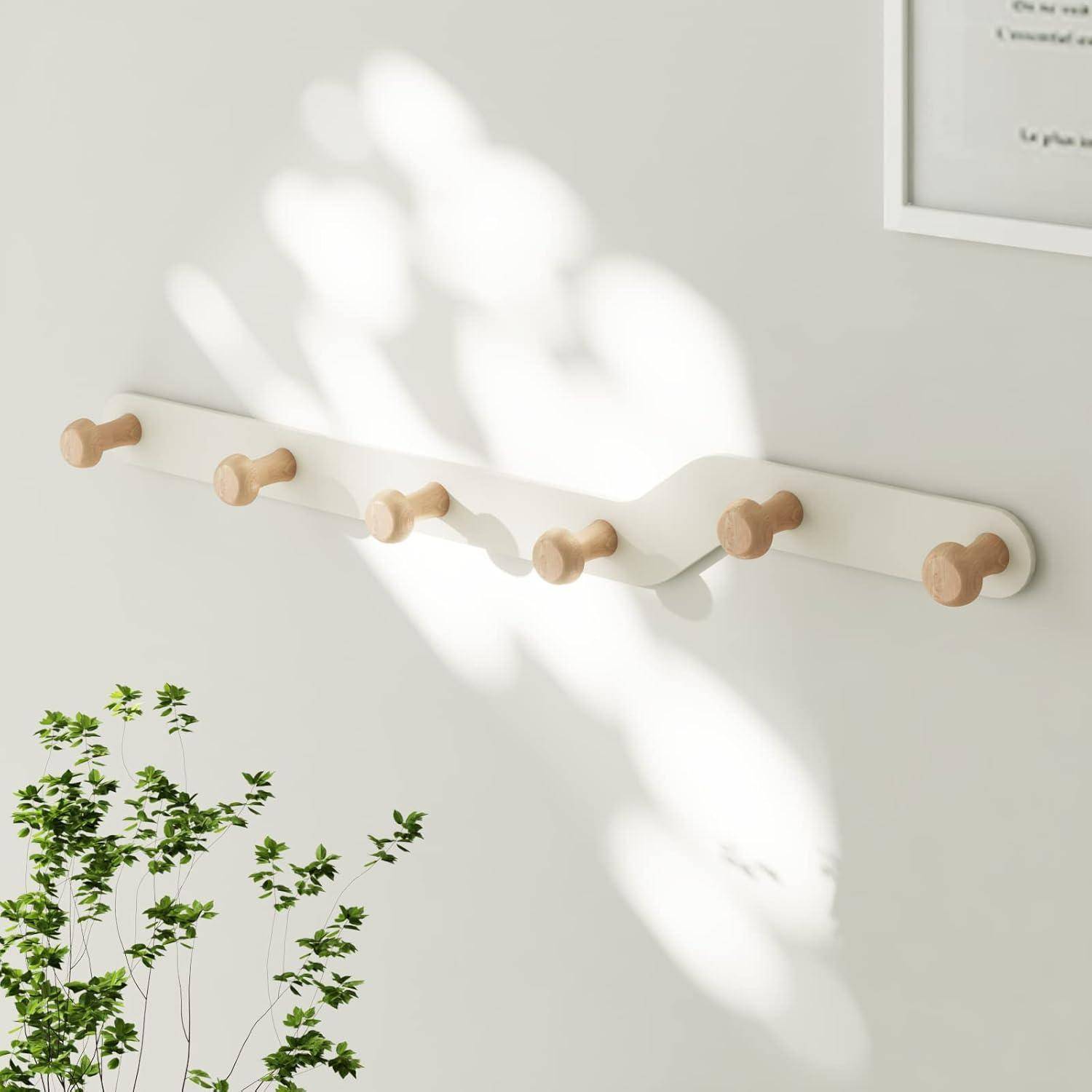 Garderobenleiste Kindergarderobe ohne Bohren 6 Haken Holzcreme