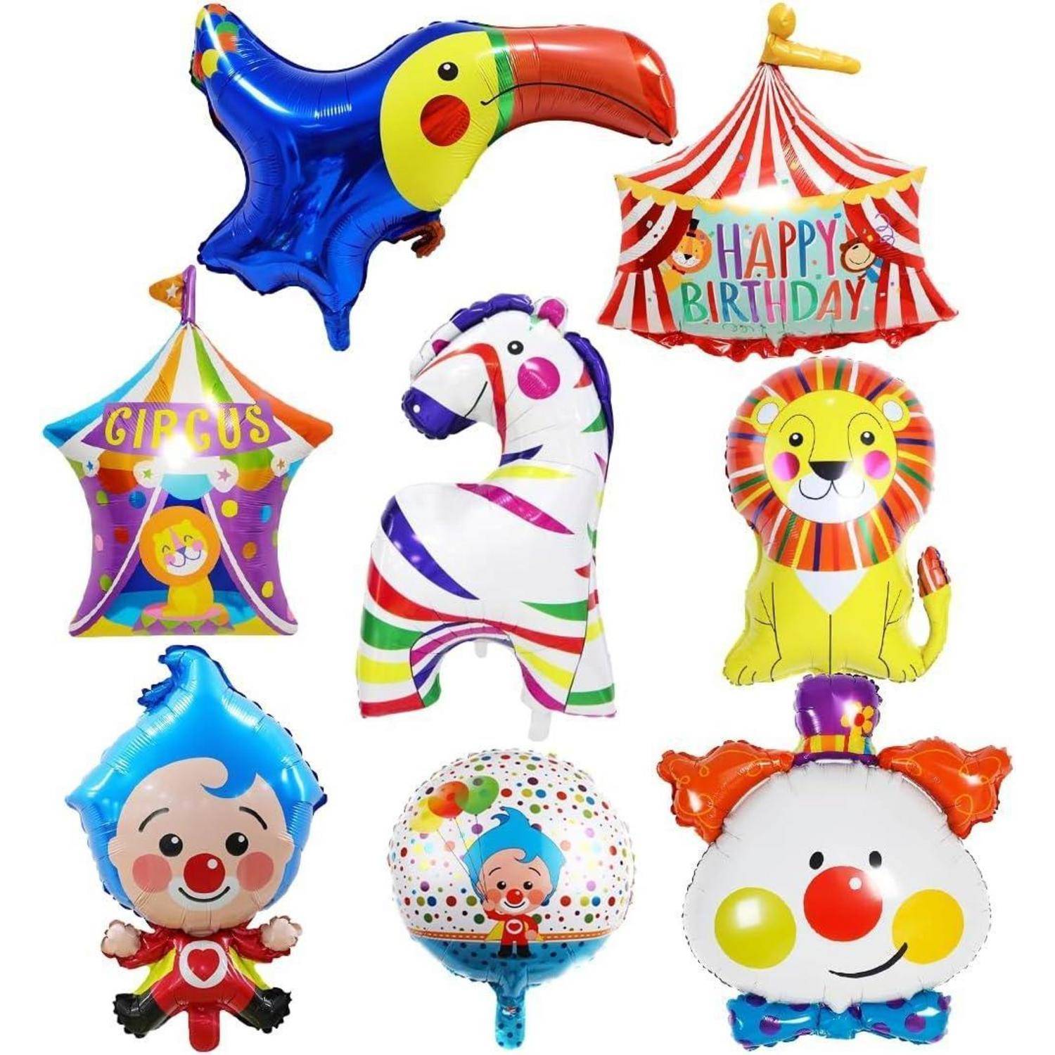 8-teiliges Zirkus Clown Ballonset für Geburtstag und Party Deko