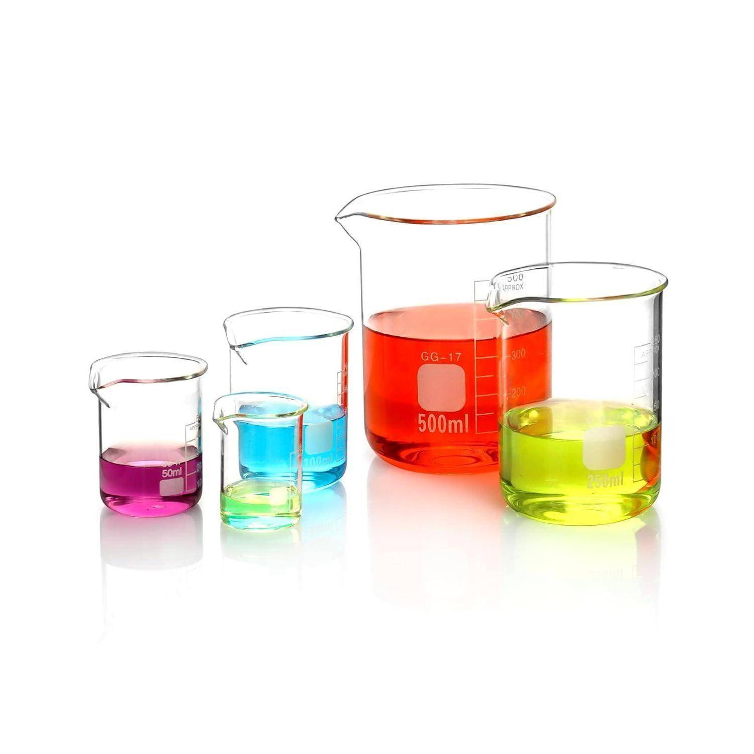 Glas Becherglas 25ml 50ml 100ml 250ml 500ml, 5er Set Abgestufte
