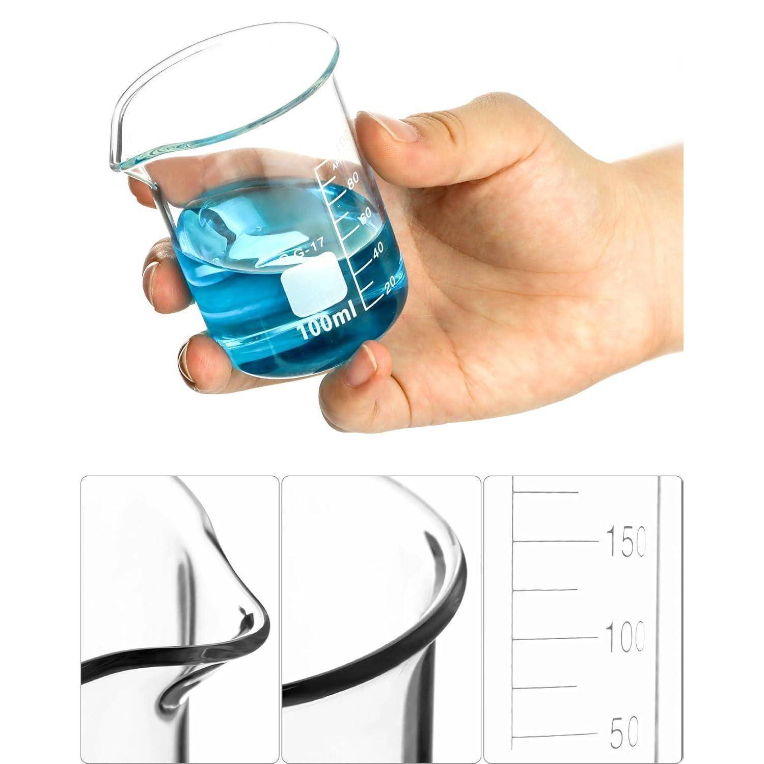 Glas Becherglas 25ml 50ml 100ml 250ml 500ml, 5er Set Abgestufte