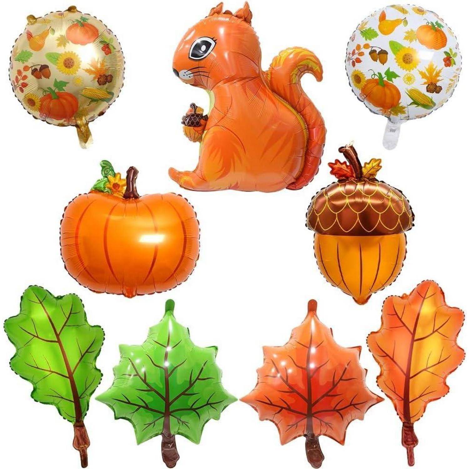 9er Herbst Thanksgiving Folienballon Set Kürbis Eichel Luftballon