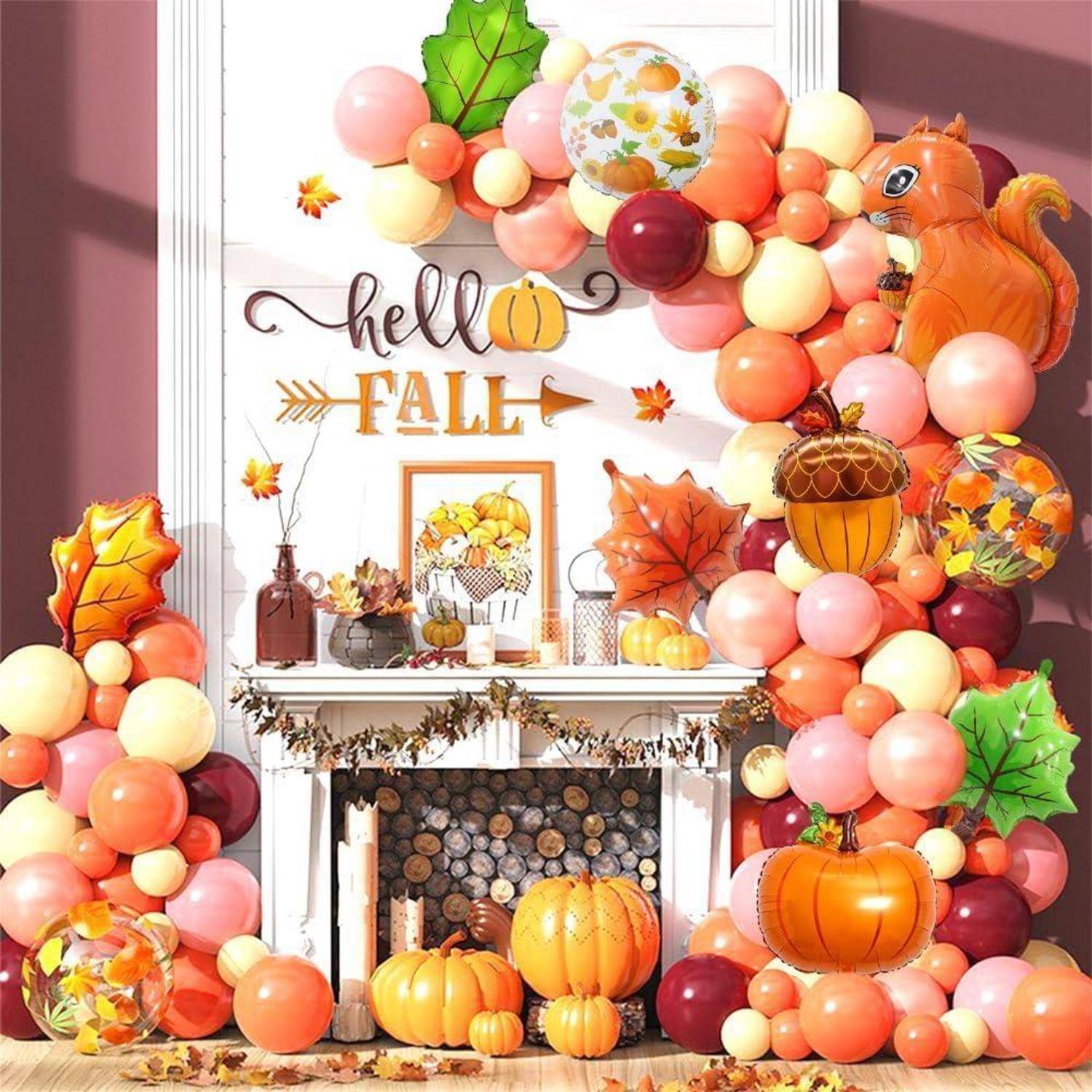9er Herbst Thanksgiving Folienballon Set Kürbis Eichel Luftballon