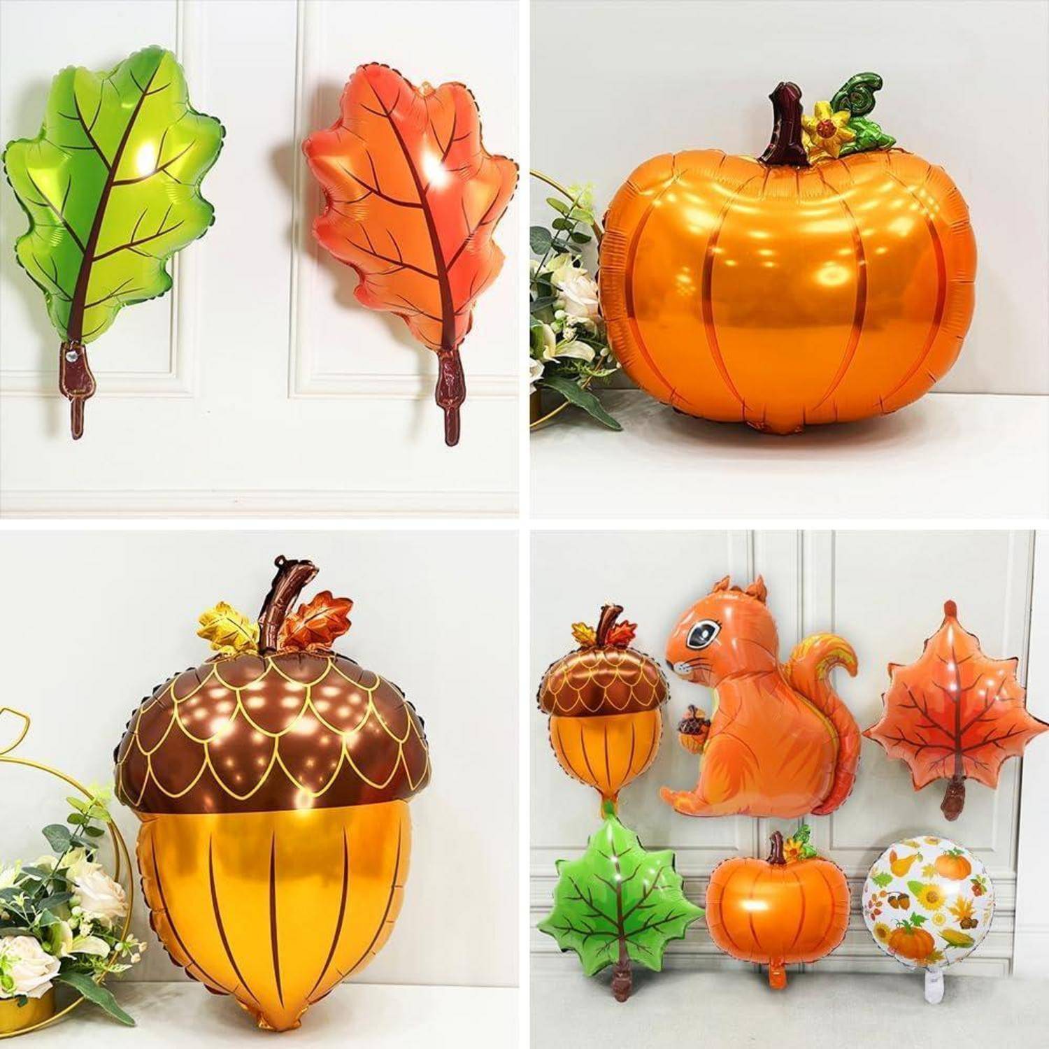 9er Herbst Thanksgiving Folienballon Set Kürbis Eichel Luftballon