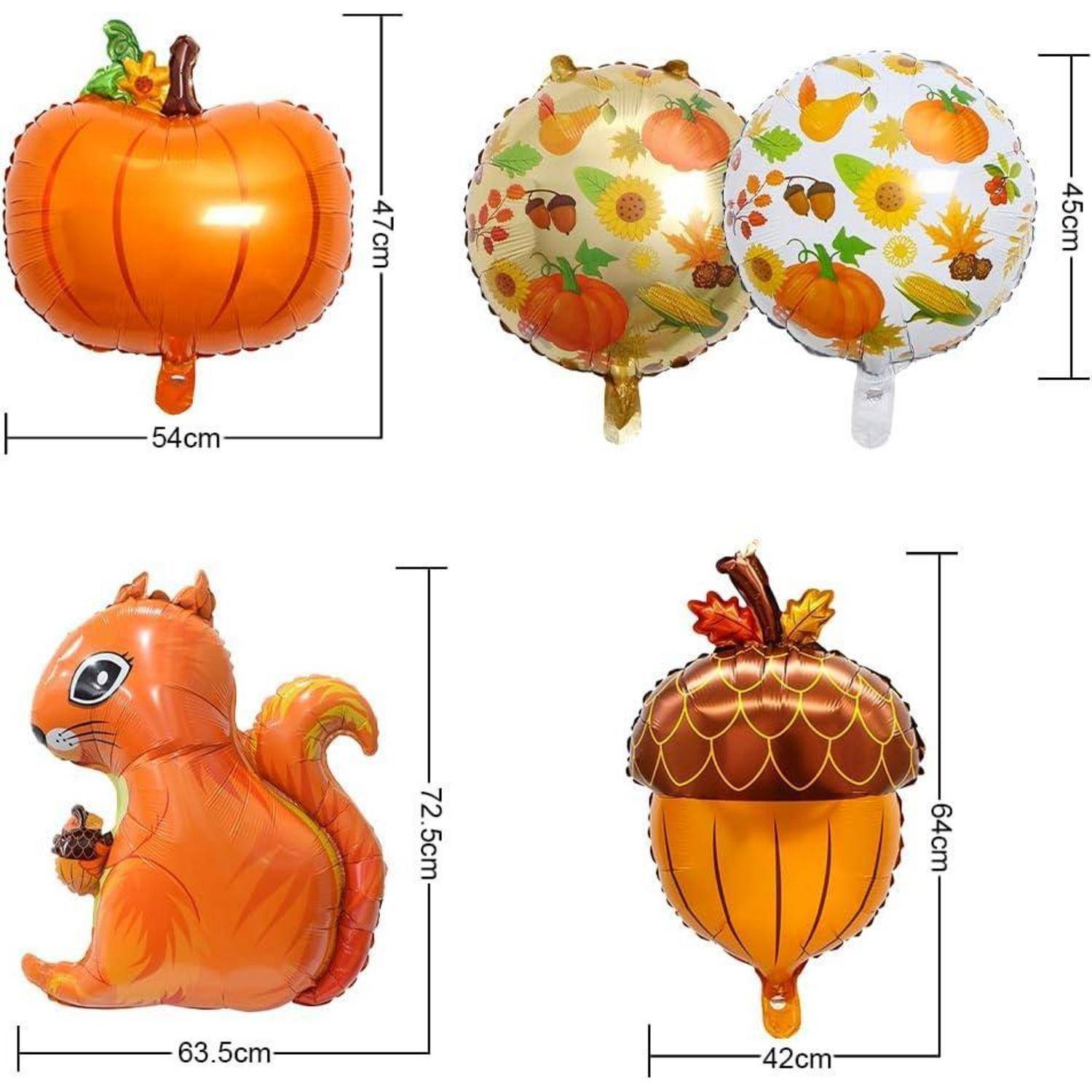 9er Herbst Thanksgiving Folienballon Set Kürbis Eichel Luftballon
