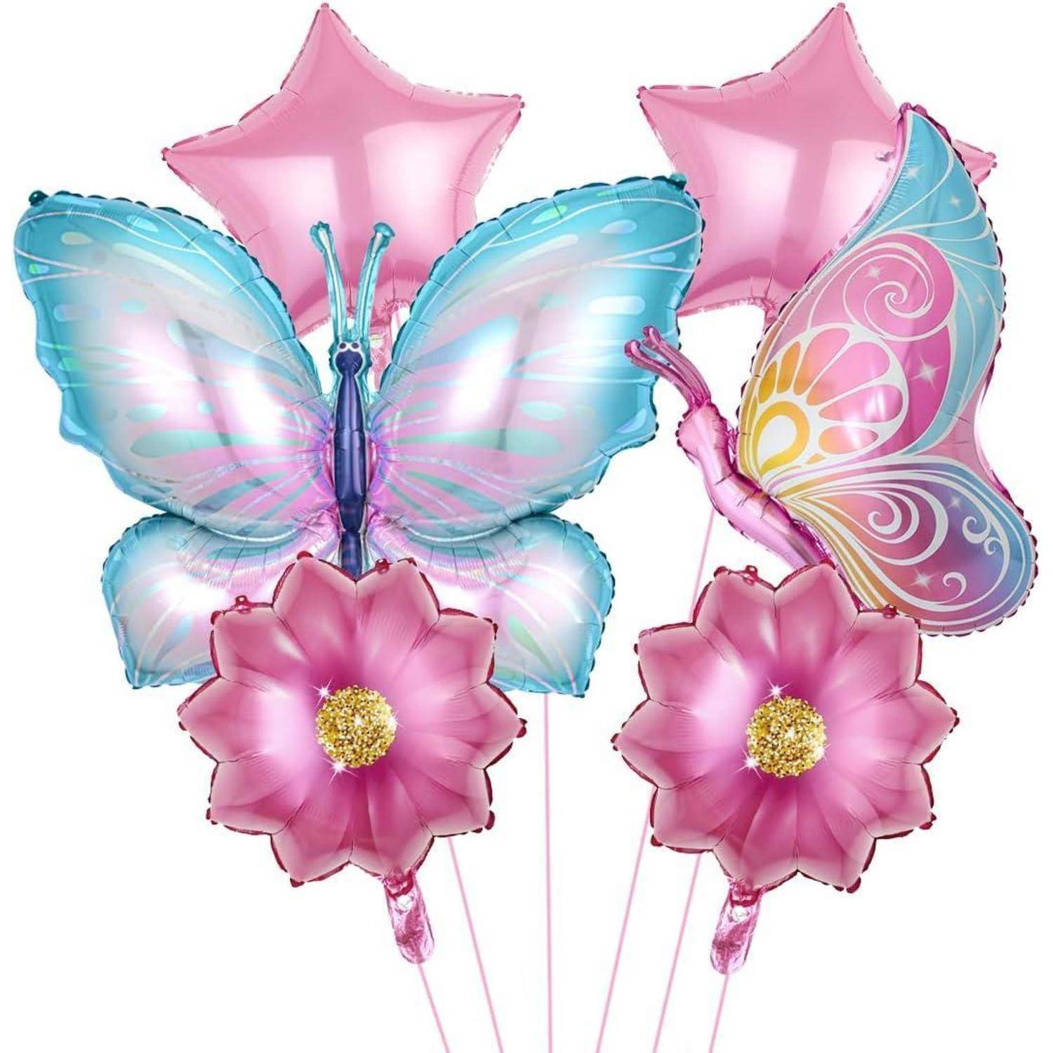 6er Set Schmetterling Blumen Helium Luftballons Mädchen Geburtstag
