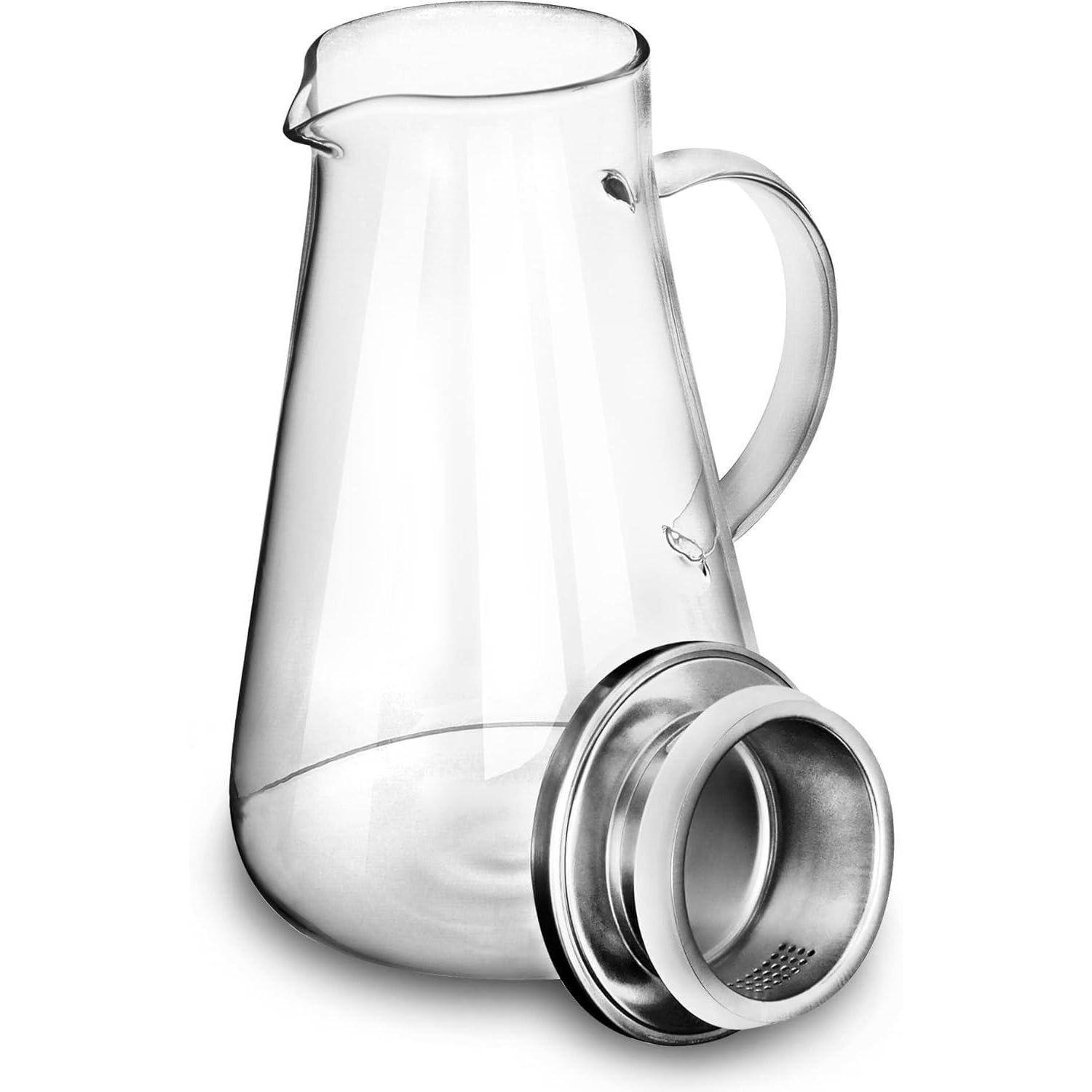 Karaffe 2.0 Liter Borosilikatglas Deckel Glaskaraffe Saftkrug