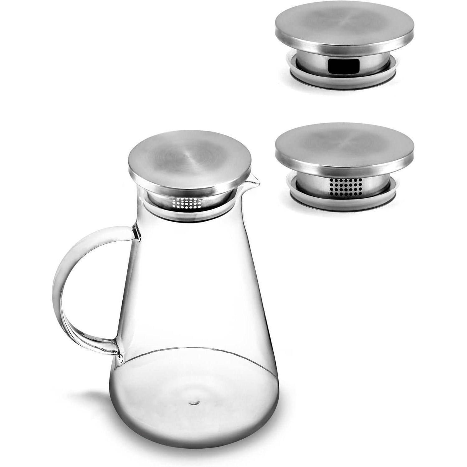 Karaffe 2.0 Liter Borosilikatglas Deckel Glaskaraffe Saftkrug