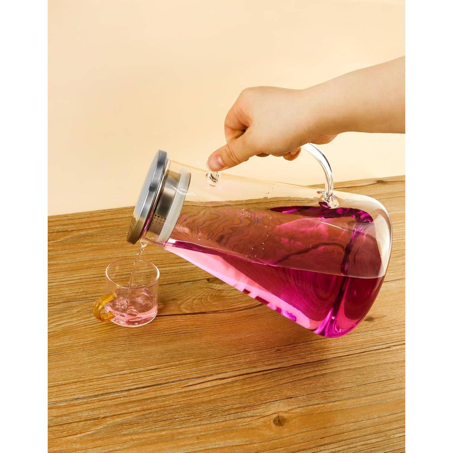 Karaffe 2.0 Liter Borosilikatglas Deckel Glaskaraffe Saftkrug