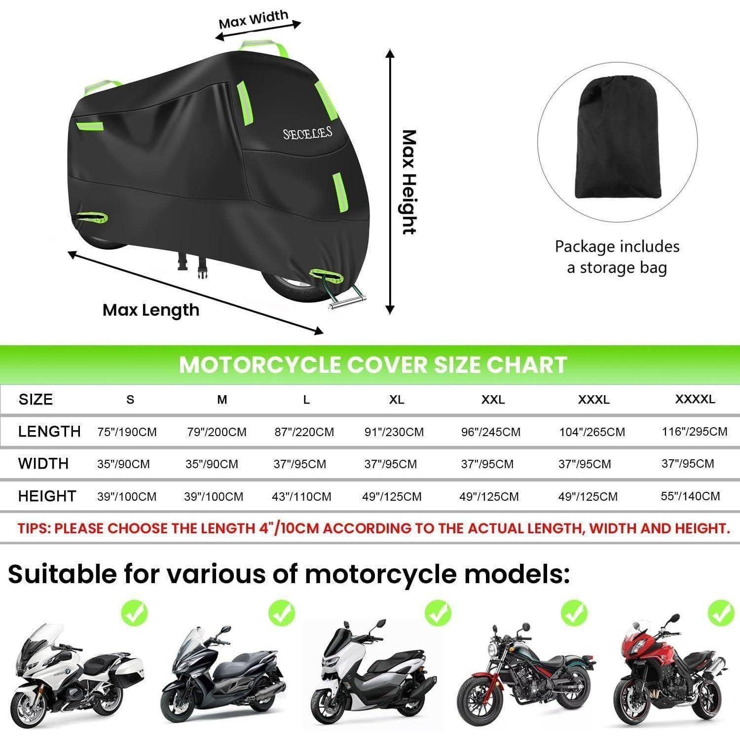 Motorrad Abdeckplane 300D Wasserdicht Oxford Winterfest 265x95x125cm