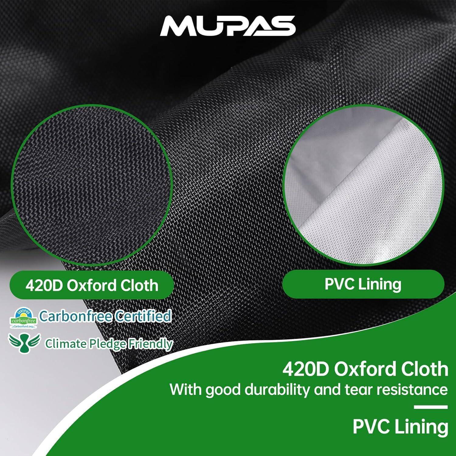 420D Oxford Gewebe mit PVC-Beschichtung Diagramm. Zeigt Materialtextur, beschriftet als 420D Oxford Gewebe mit PVC-Beschichtung, klimafreundlich.