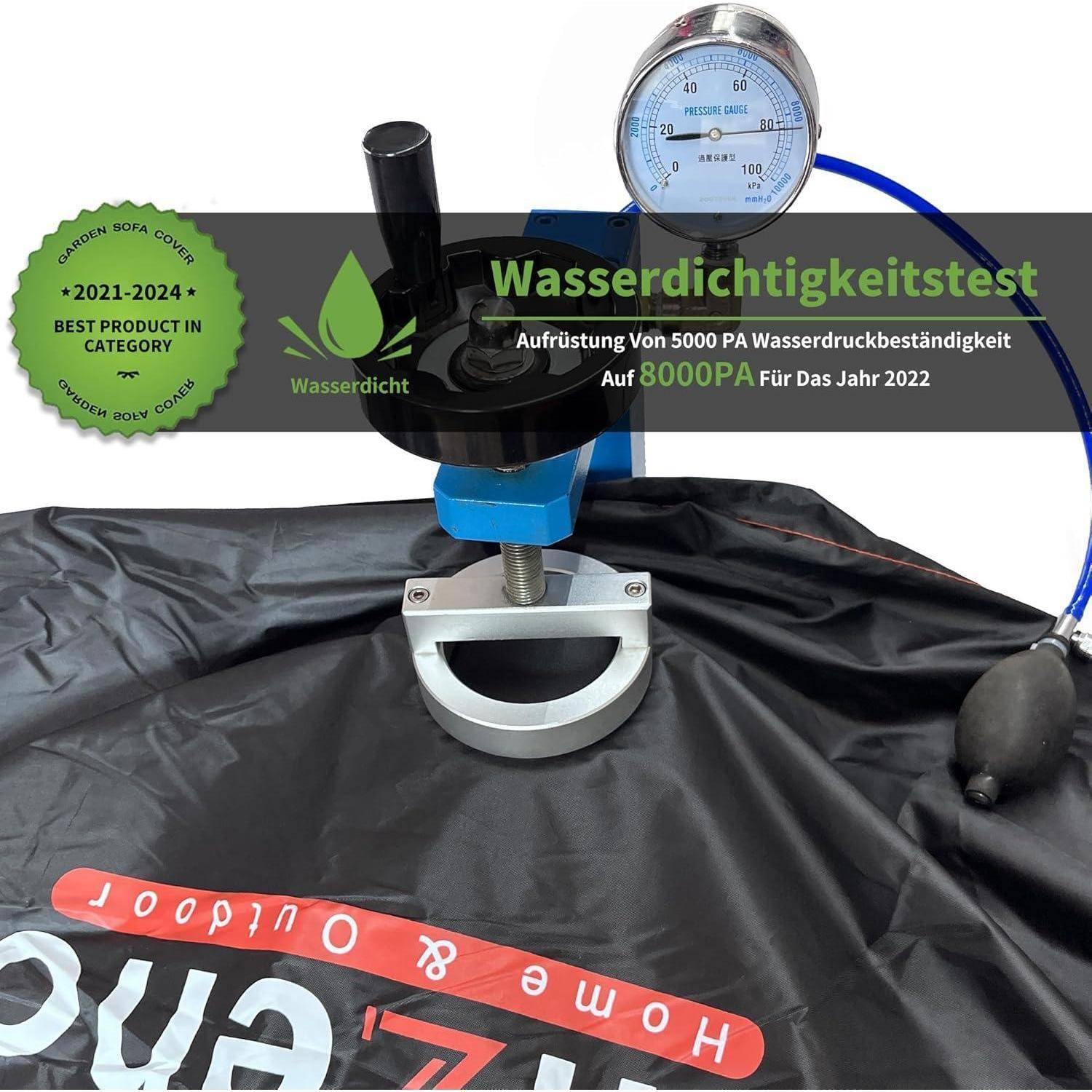 Wasserbeständigkeitstest: Gerät zeigt 8000PA Widerstand für 2022. Etiketten heben das Beste in seiner Kategorie für 2021-2024 hervor.