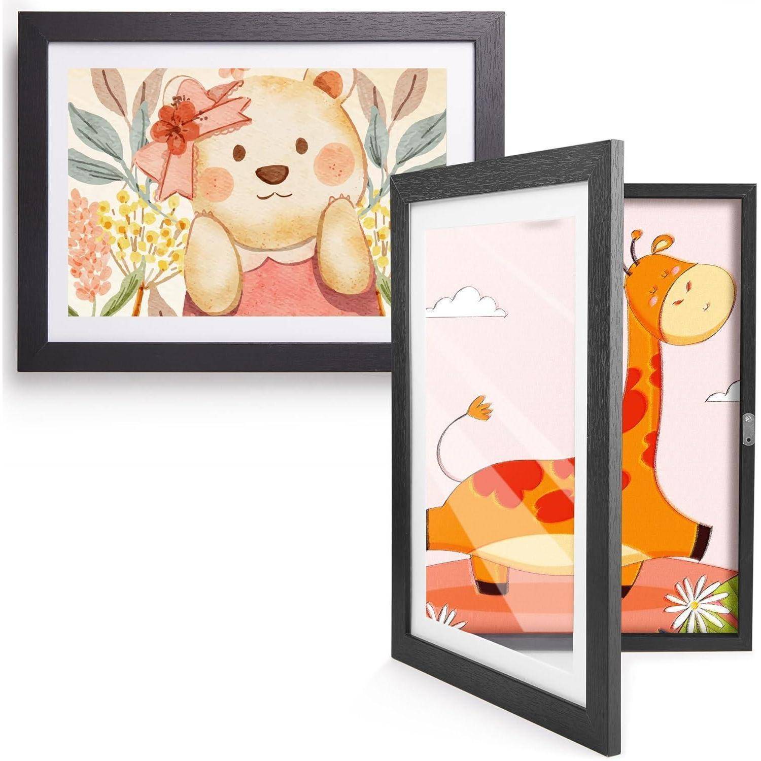 Bilderrahmen Kinderzeichnungen A4, 2er Set Schwarz Acrylglas MDF