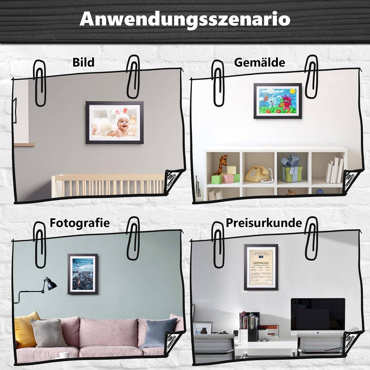 Bilderrahmen Kinderzeichnungen A4, 2er Set Schwarz Acrylglas MDF