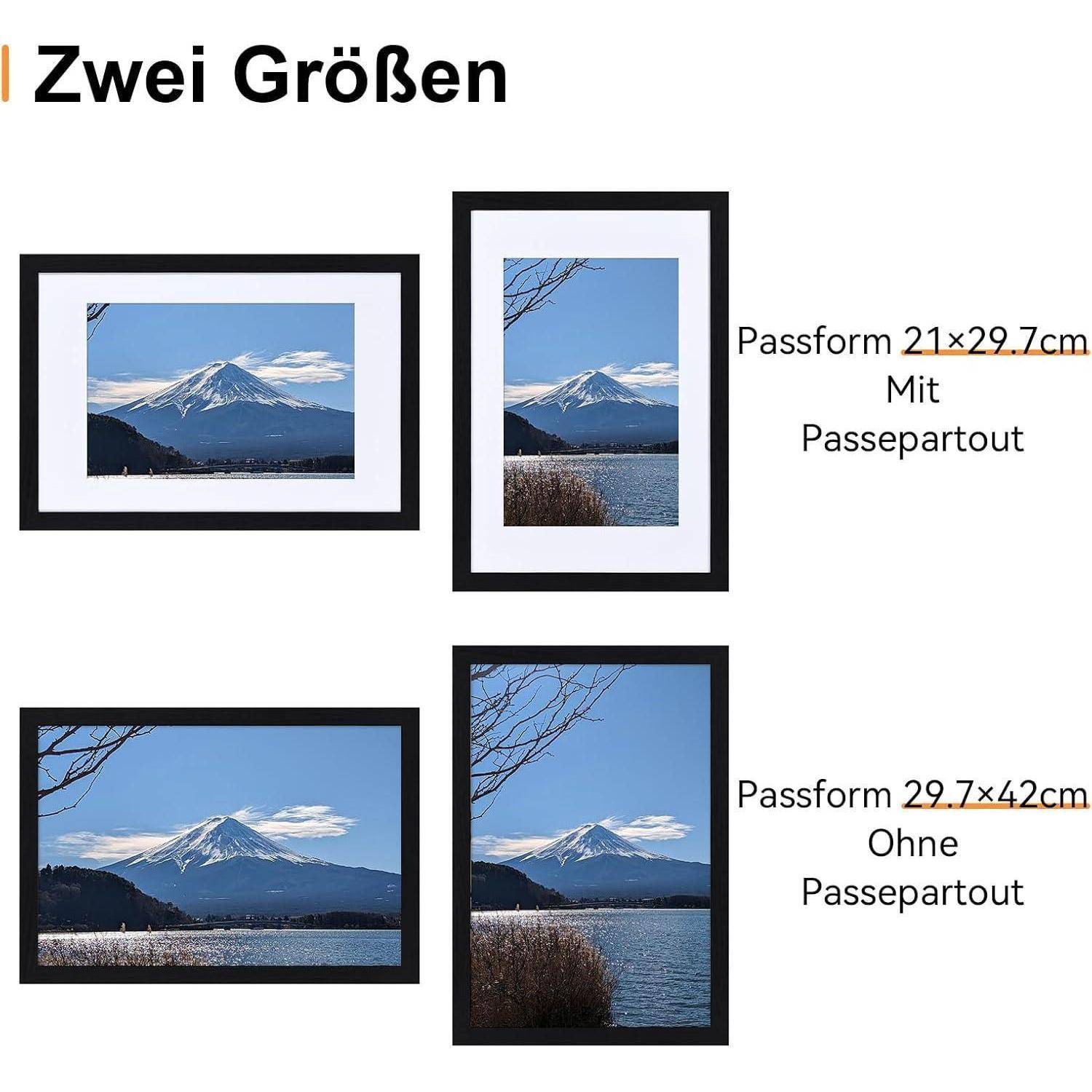 Bilderrahmen DIN A3 29.7x42 cm Schwarz mit Passepartout Acrylglas