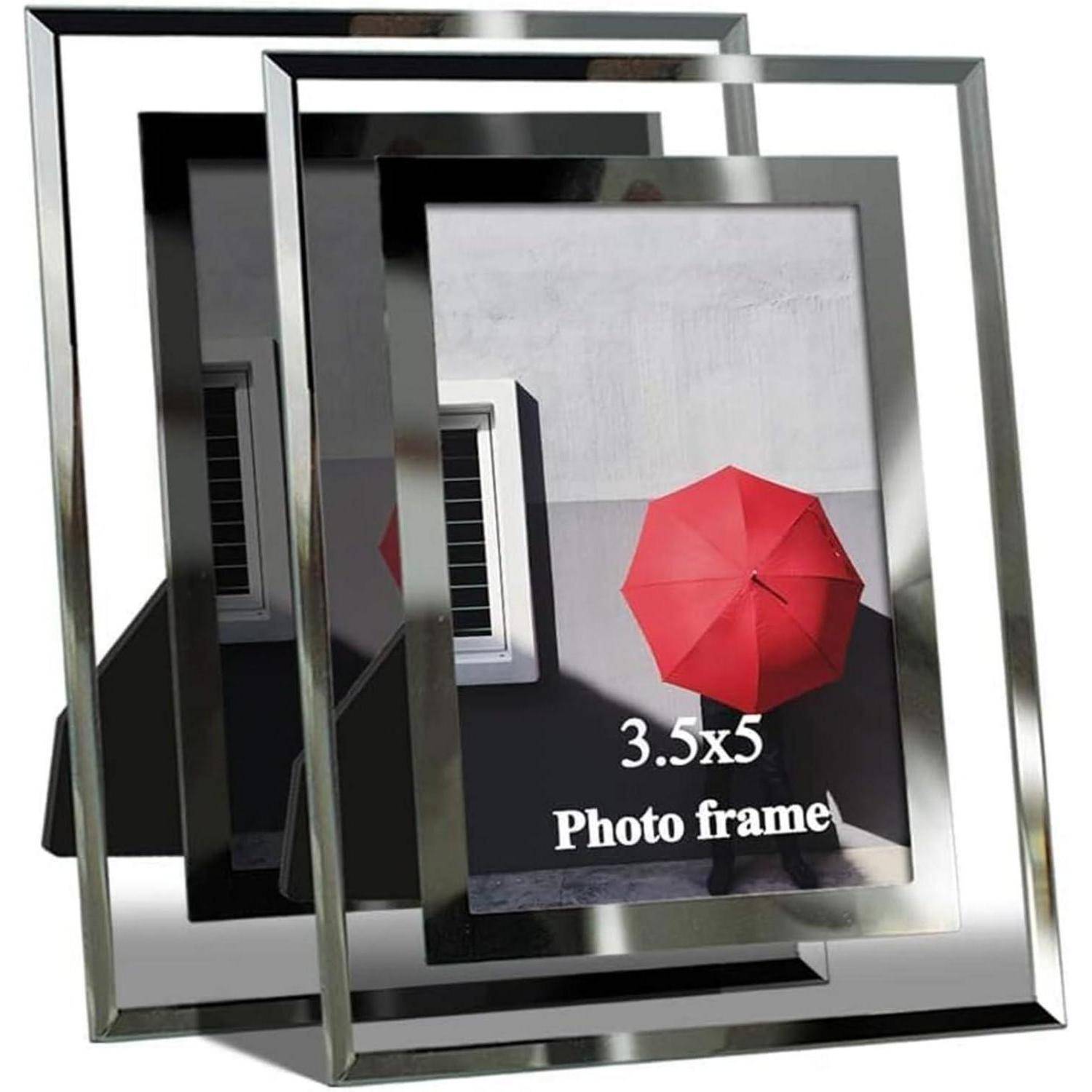 2er Set Glas Bilderrahmen 9x13 cm - Silber Fotorahmen für 13x9 Fotos