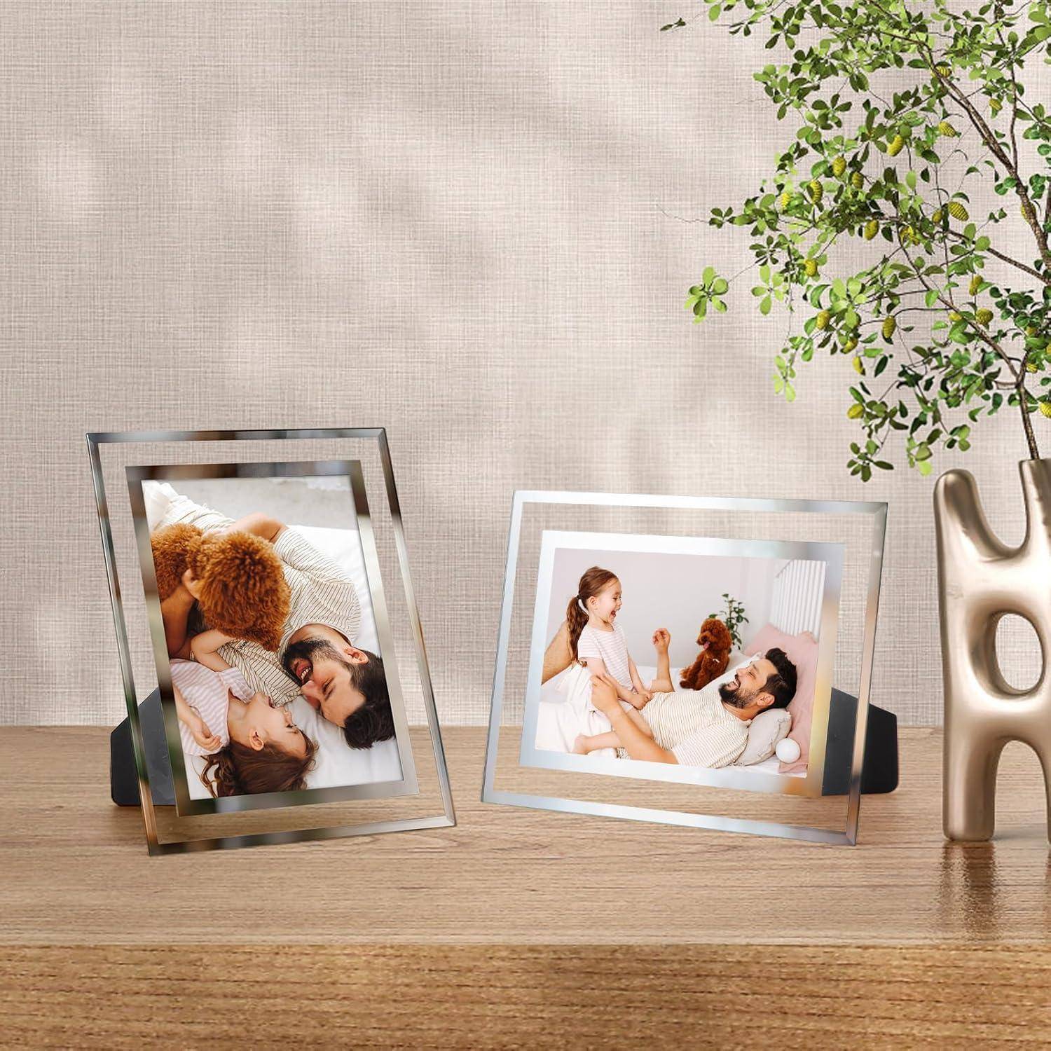 2er Set Glas Bilderrahmen 9x13 cm - Silber Fotorahmen für 13x9 Fotos