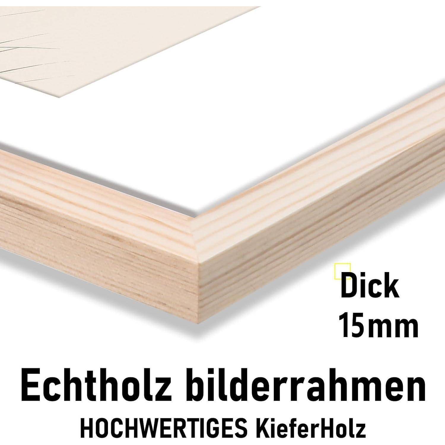 Massiver Echtholz-Bilderrahmen, Stärke 15mm, Hochwertiges Kiefernholz.