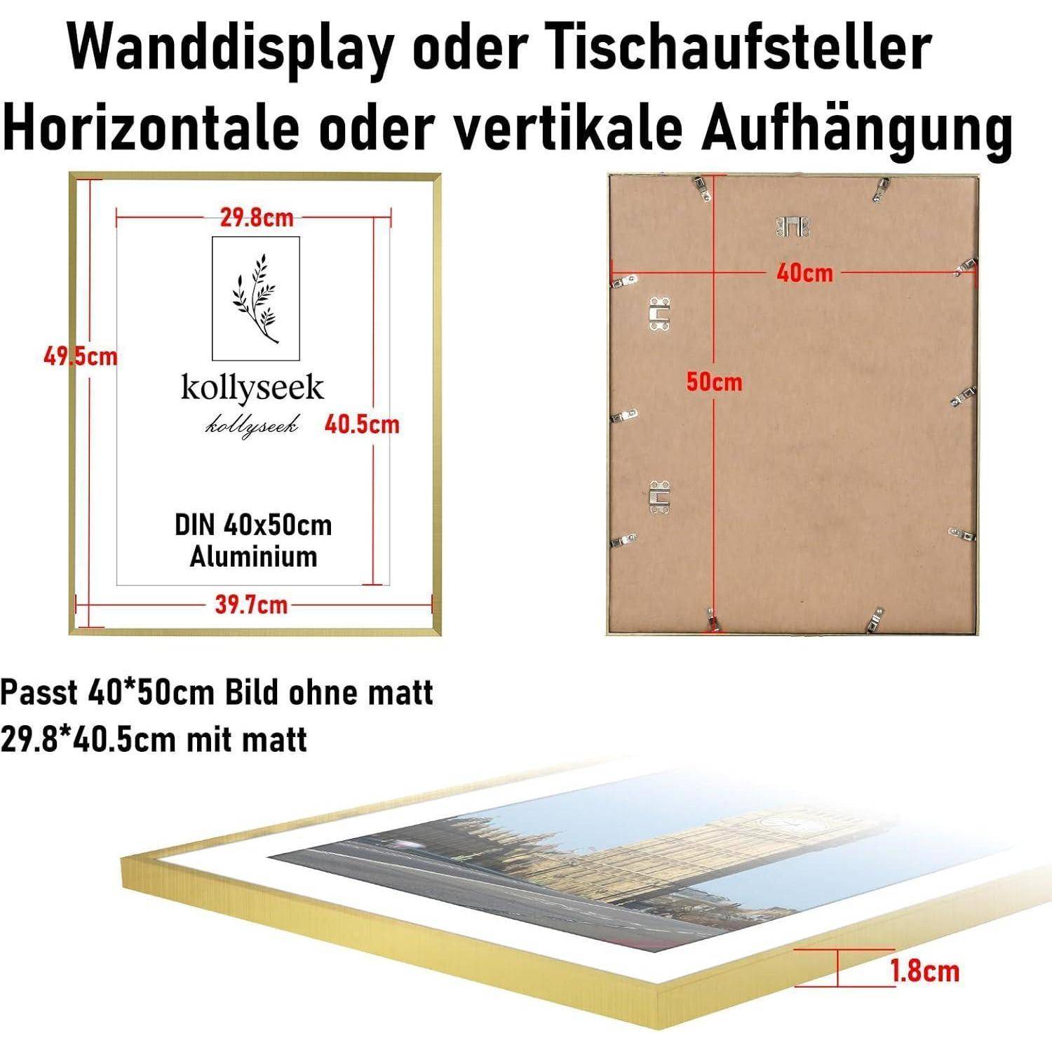 Bilderrahmen Aluminium Gold 40x50cm Acrylglas modern Picture Frame