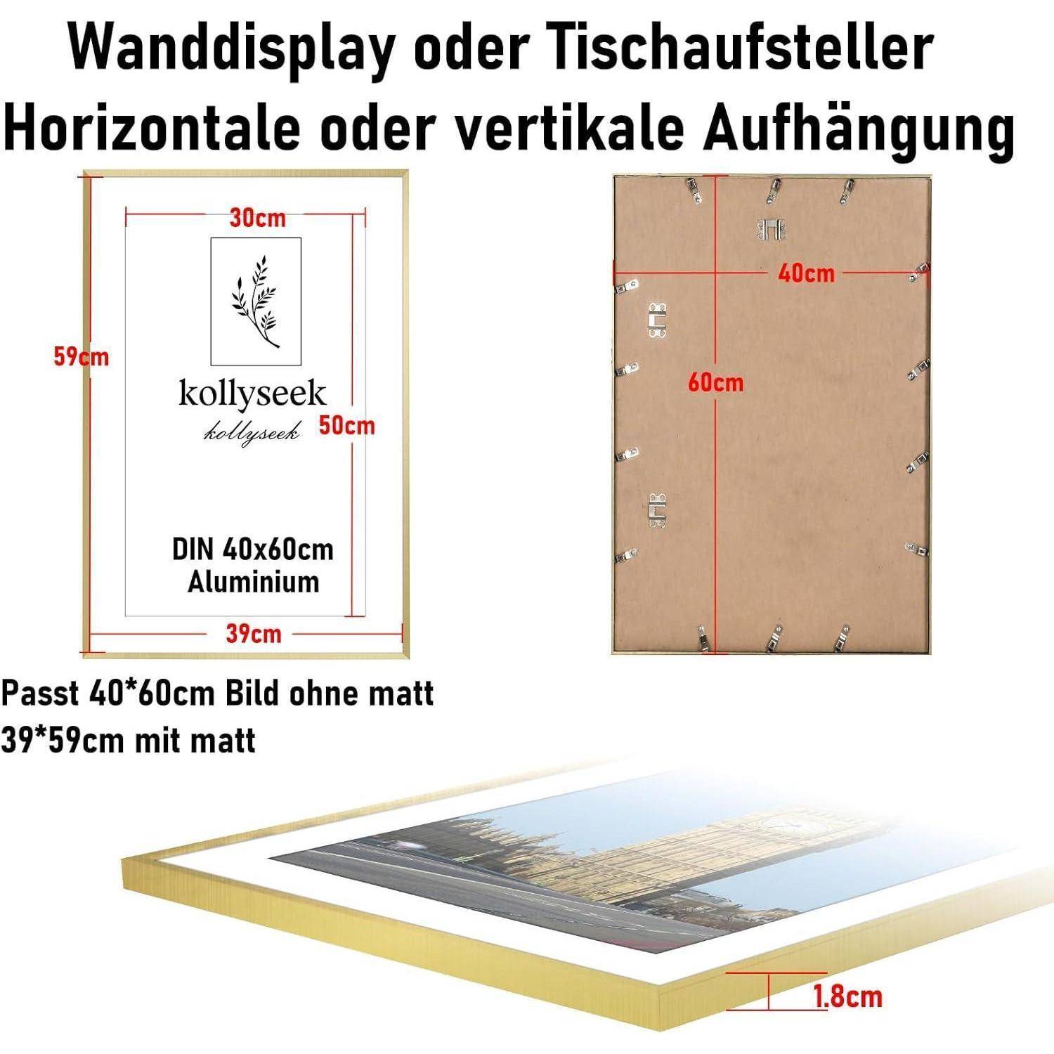Bilderrahmen Aluminium 40x60 cm Gold Acrylglas Poster Rahmen modern