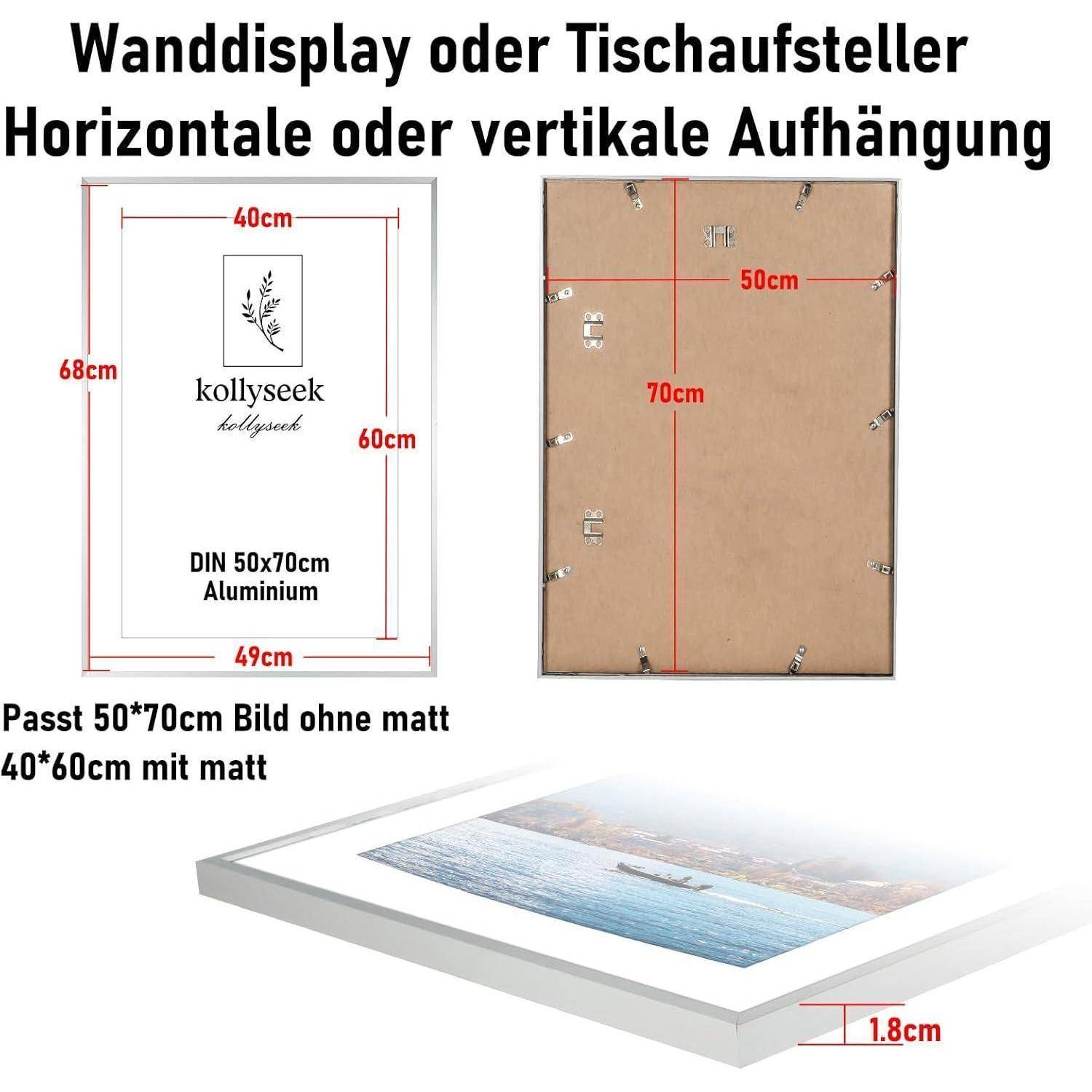 Bilderrahmen Aluminium 50x70 cm Silber Poster Acryl Passepartout