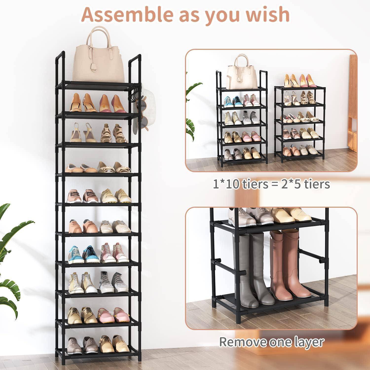 Schuhregal mit 10 Ebenen für 20-25 Paar Schuhe, offener Schuhschrank