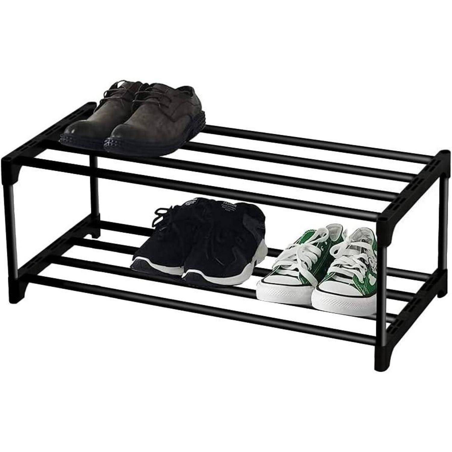 Schuhregal 2 Ebenen Klein 6 Paar Schuhe Schwarz stapelbar platzsparend