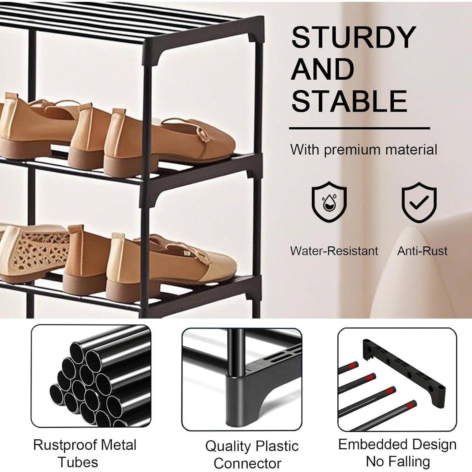 Schuhregal 2 Ebenen Klein 6 Paar Schuhe Schwarz stapelbar platzsparend