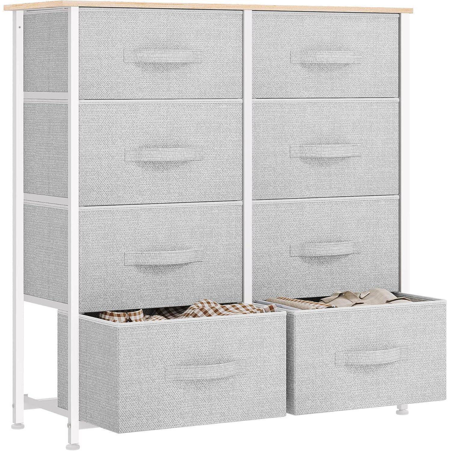 YITAHOME Kommode Schrank 8 Schubladen Stoff Hellgrau Modern