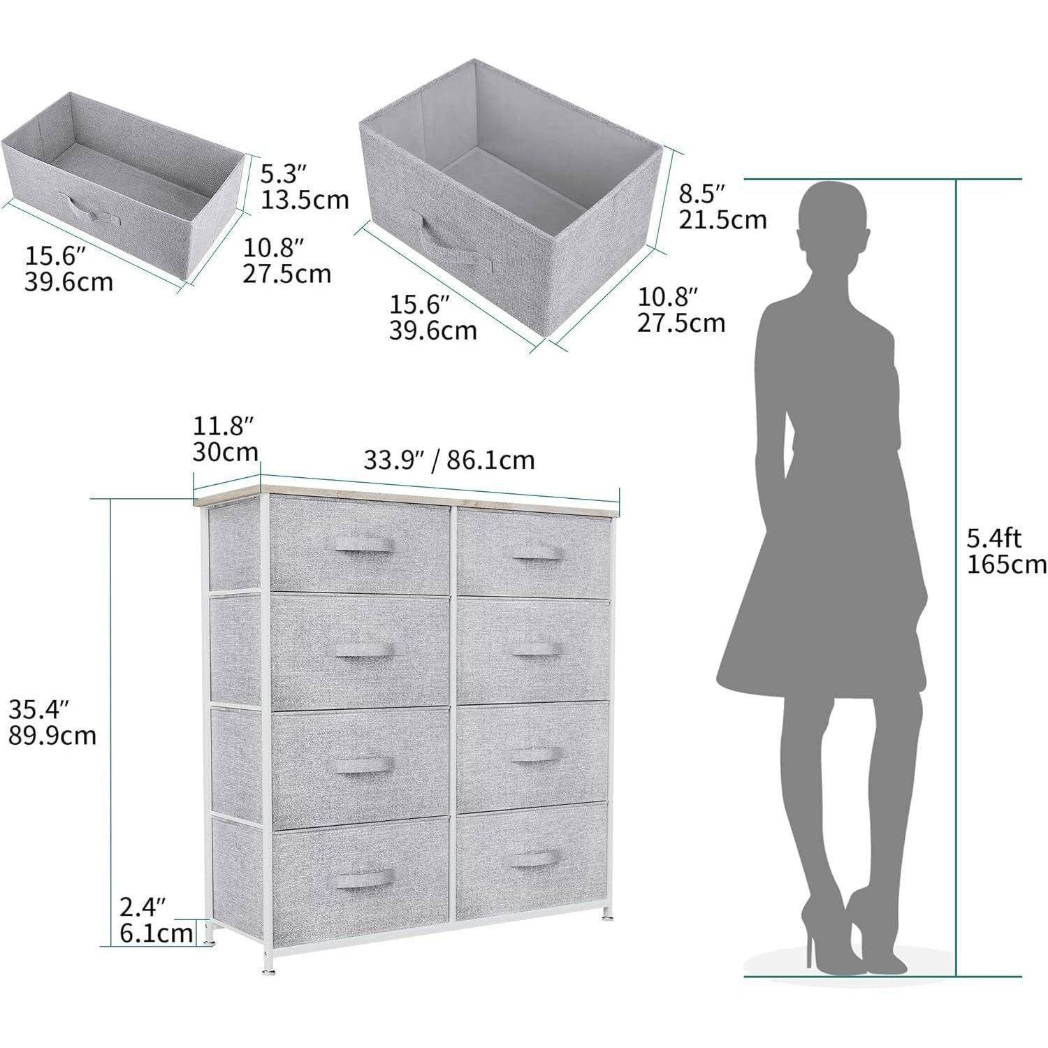 YITAHOME Kommode Schrank 8 Schubladen Stoff Hellgrau Modern
