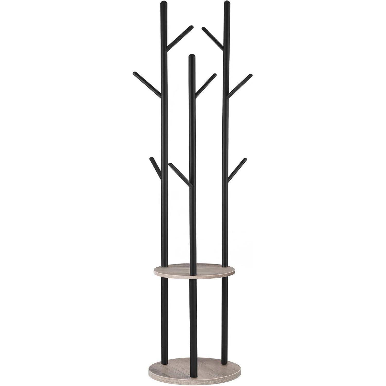 Garderobenständer Baumform 8 Haken 2 Ablagen Dunkelbraun-Schwarz