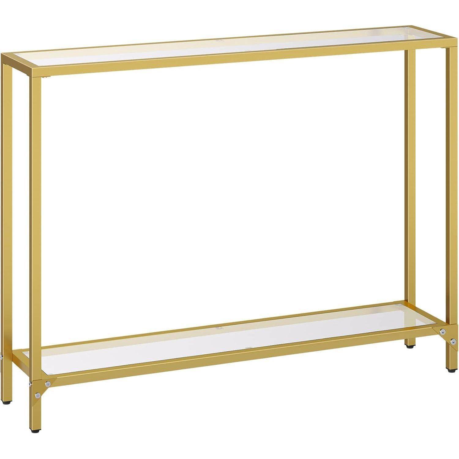 Konsolentisch Hartglas Gold 100 cm Beistelltisch modern Wohnzimmer