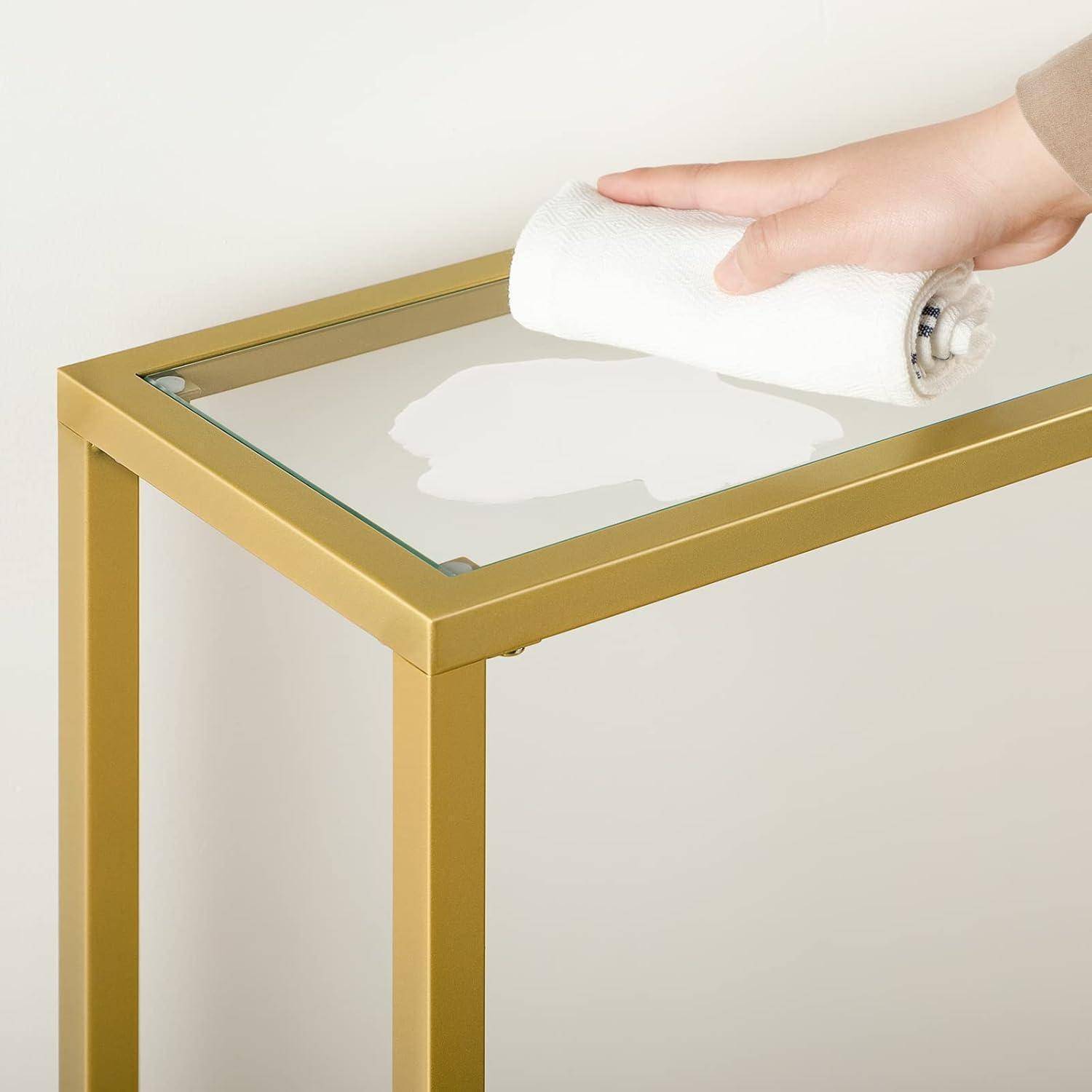 Konsolentisch Hartglas Gold 100 cm Beistelltisch modern Wohnzimmer