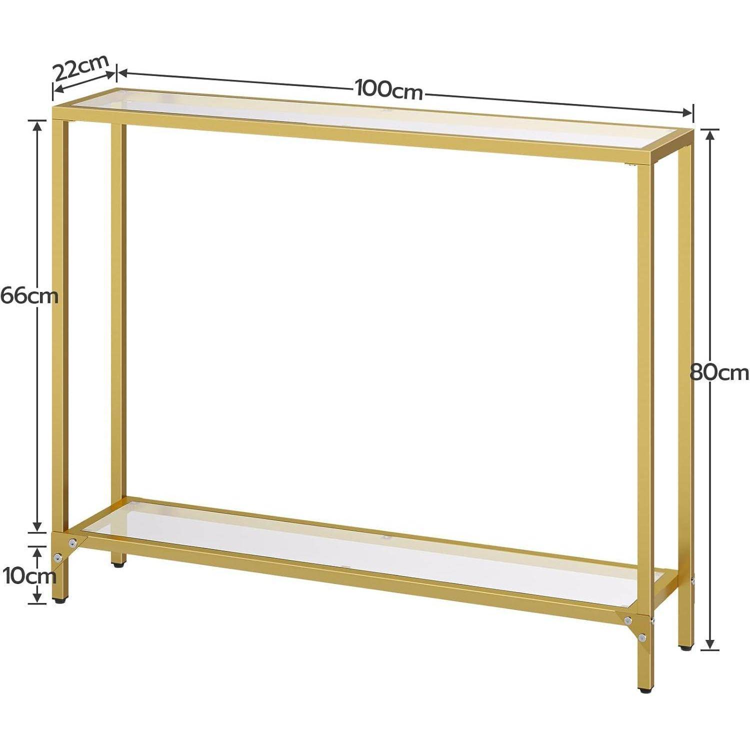 Konsolentisch Hartglas Gold 100 cm Beistelltisch modern Wohnzimmer